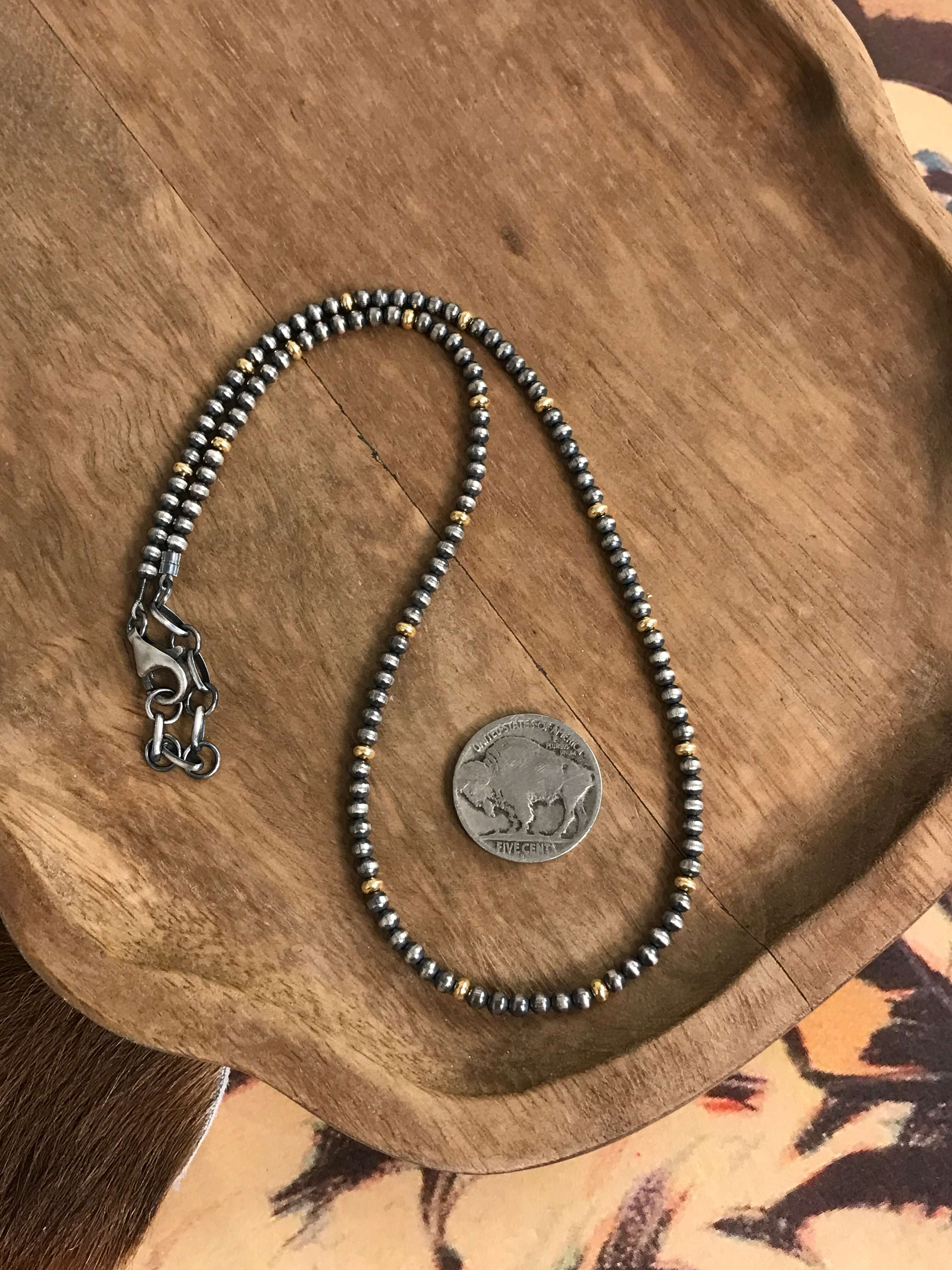 The Reese Gold + Pearl Necklace-Necklaces-Calli Co., Turquoise and Silver Jewelry, Native American Handmade, Zuni Tribe, Navajo Tribe, Brock Texas