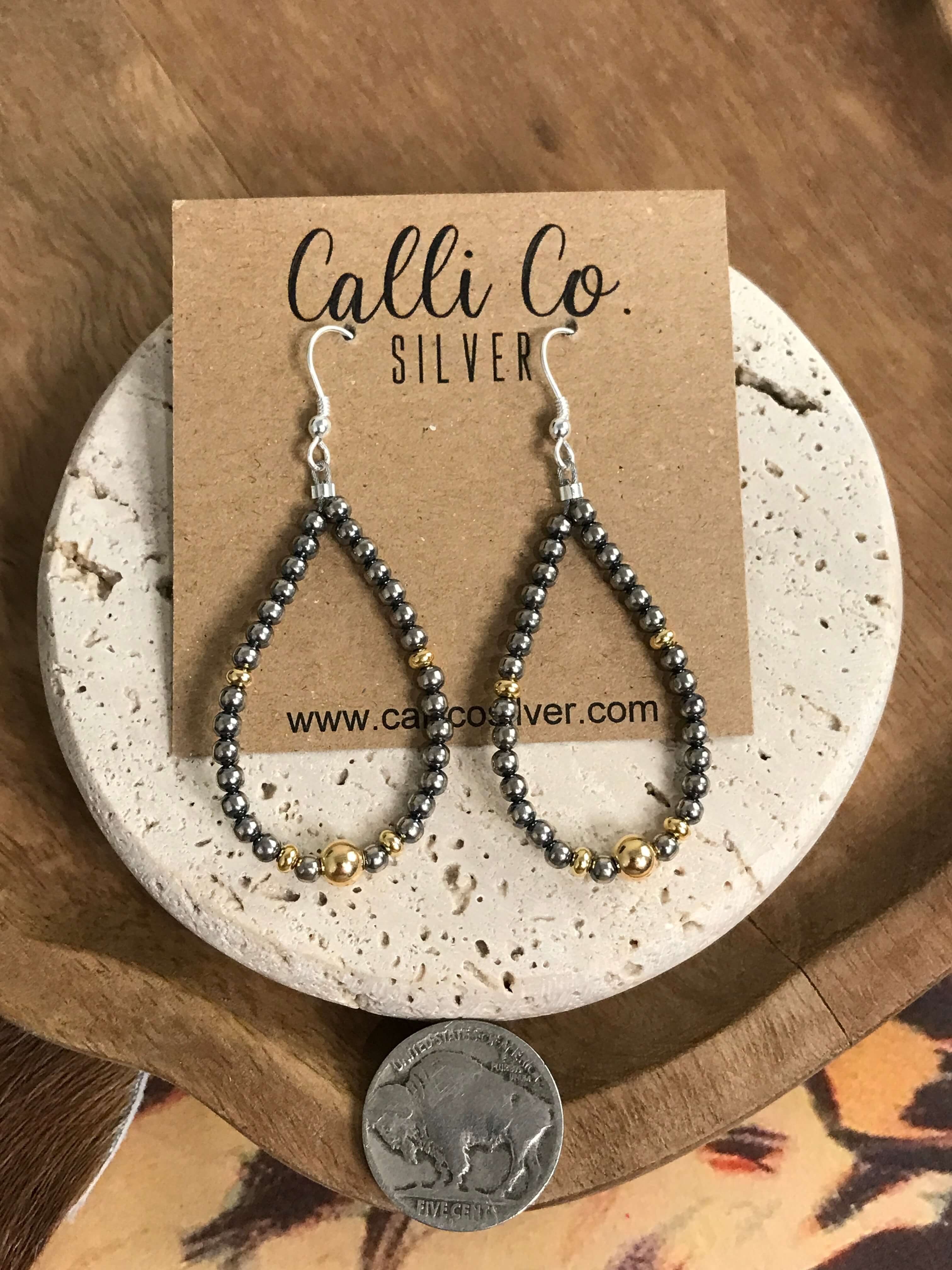 The Gold and Pearl Teardrop Hoop Earrings-Earrings-Calli Co., Turquoise and Silver Jewelry, Native American Handmade, Zuni Tribe, Navajo Tribe, Brock Texas