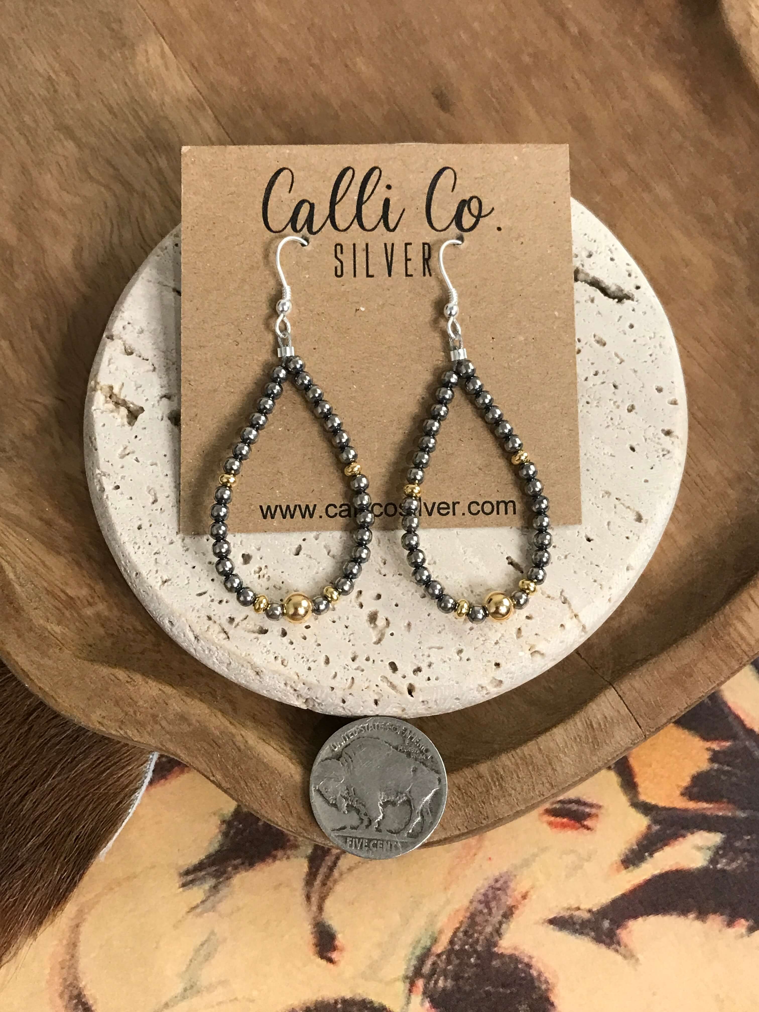 The Gold and Pearl Teardrop Hoop Earrings-Earrings-Calli Co., Turquoise and Silver Jewelry, Native American Handmade, Zuni Tribe, Navajo Tribe, Brock Texas