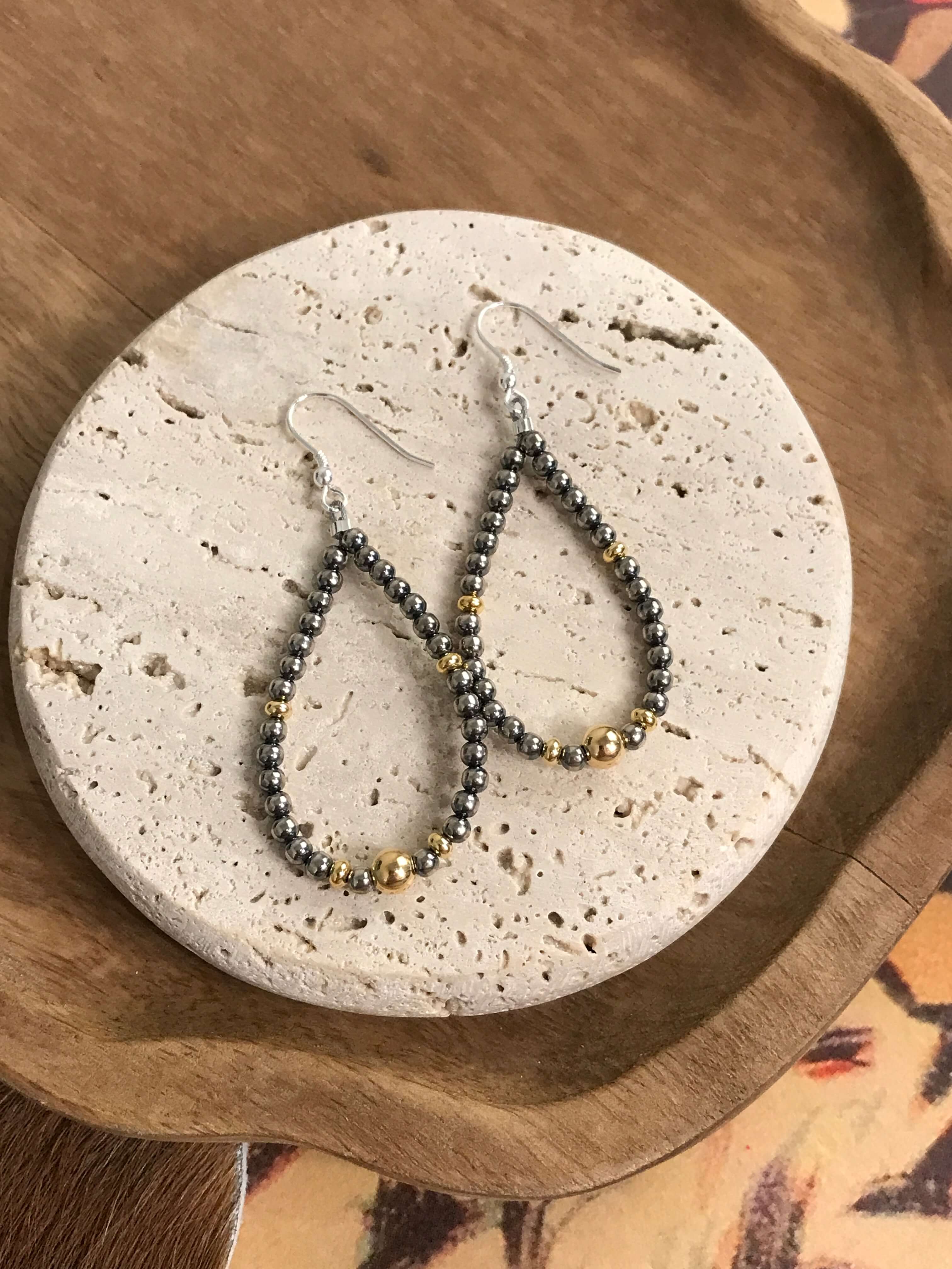 The Gold and Pearl Teardrop Hoop Earrings-Earrings-Calli Co., Turquoise and Silver Jewelry, Native American Handmade, Zuni Tribe, Navajo Tribe, Brock Texas