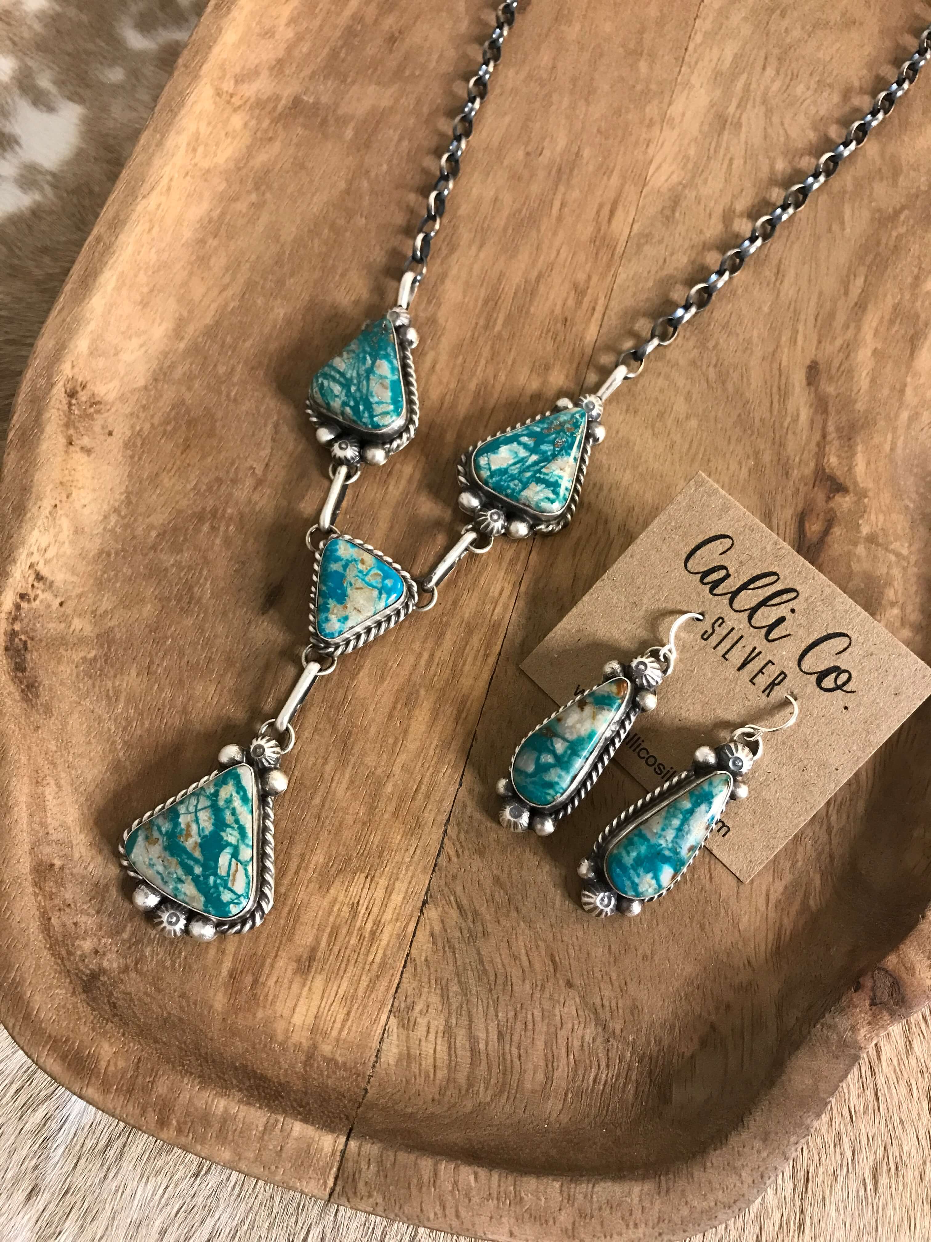 The Copeland Lariat Necklace Set, 19-Necklaces-Calli Co., Turquoise and Silver Jewelry, Native American Handmade, Zuni Tribe, Navajo Tribe, Brock Texas