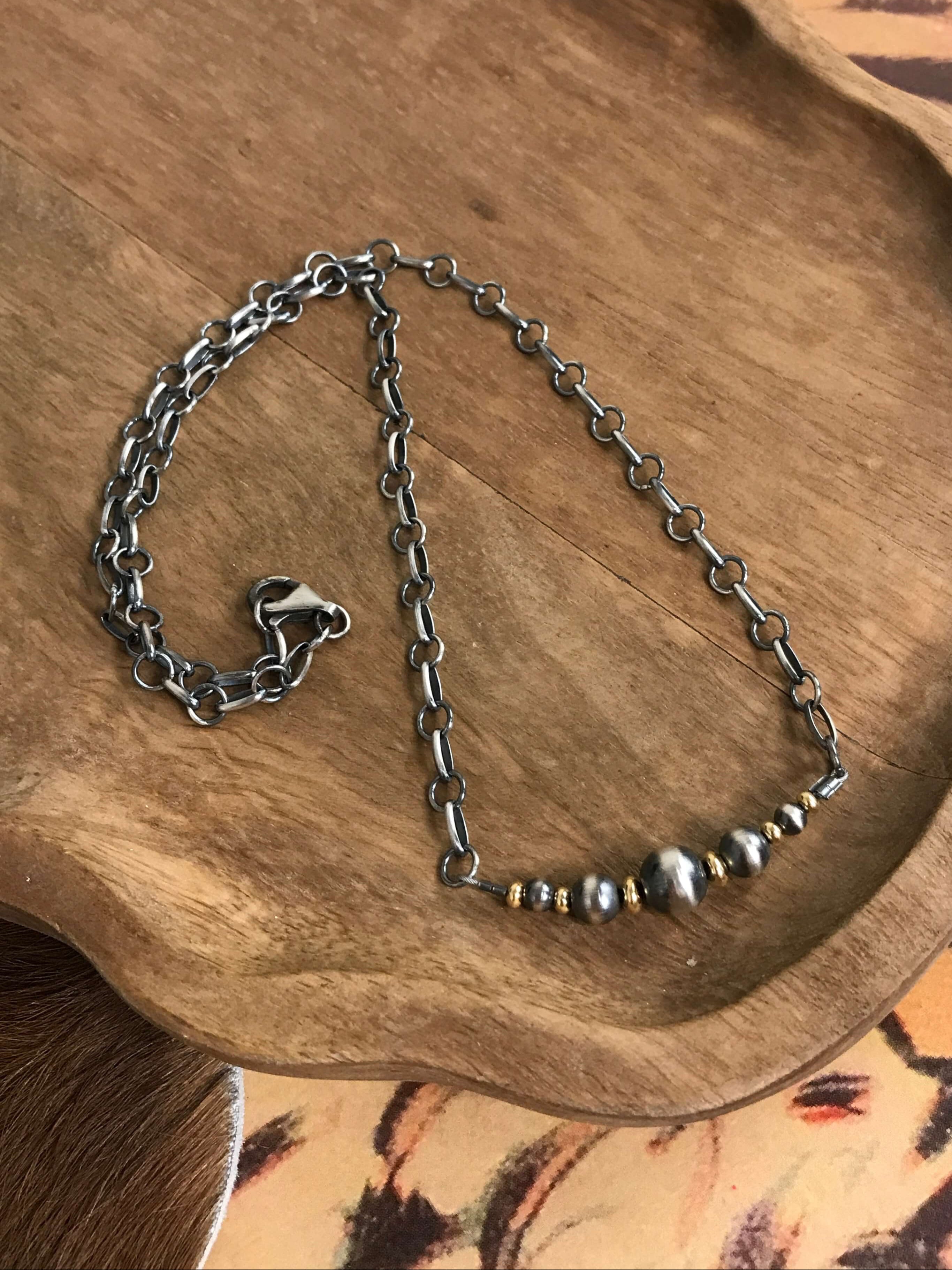 The Piper Gold + Pearl Necklace-Necklaces-Calli Co., Turquoise and Silver Jewelry, Native American Handmade, Zuni Tribe, Navajo Tribe, Brock Texas