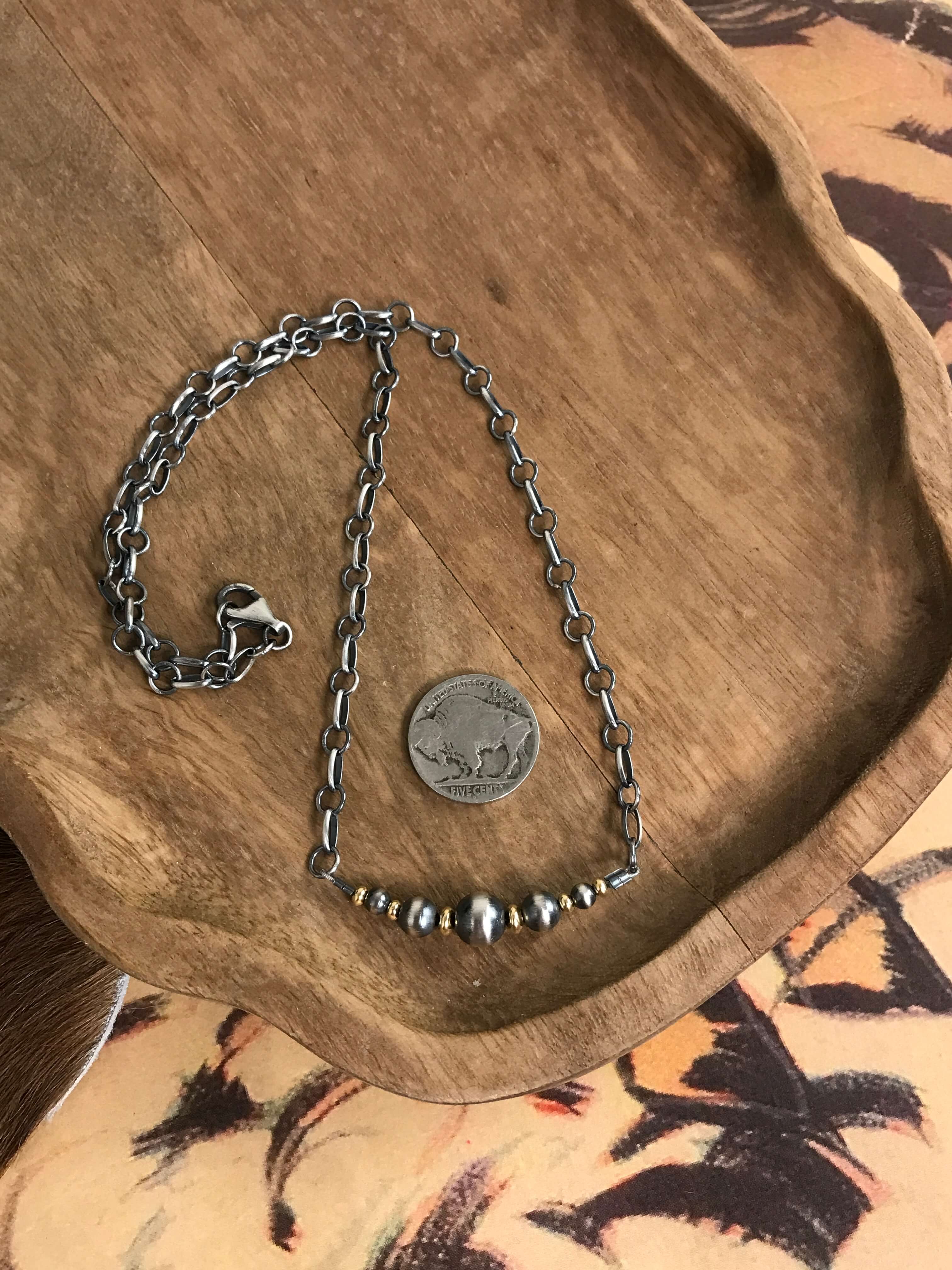 The Piper Gold + Pearl Necklace-Necklaces-Calli Co., Turquoise and Silver Jewelry, Native American Handmade, Zuni Tribe, Navajo Tribe, Brock Texas