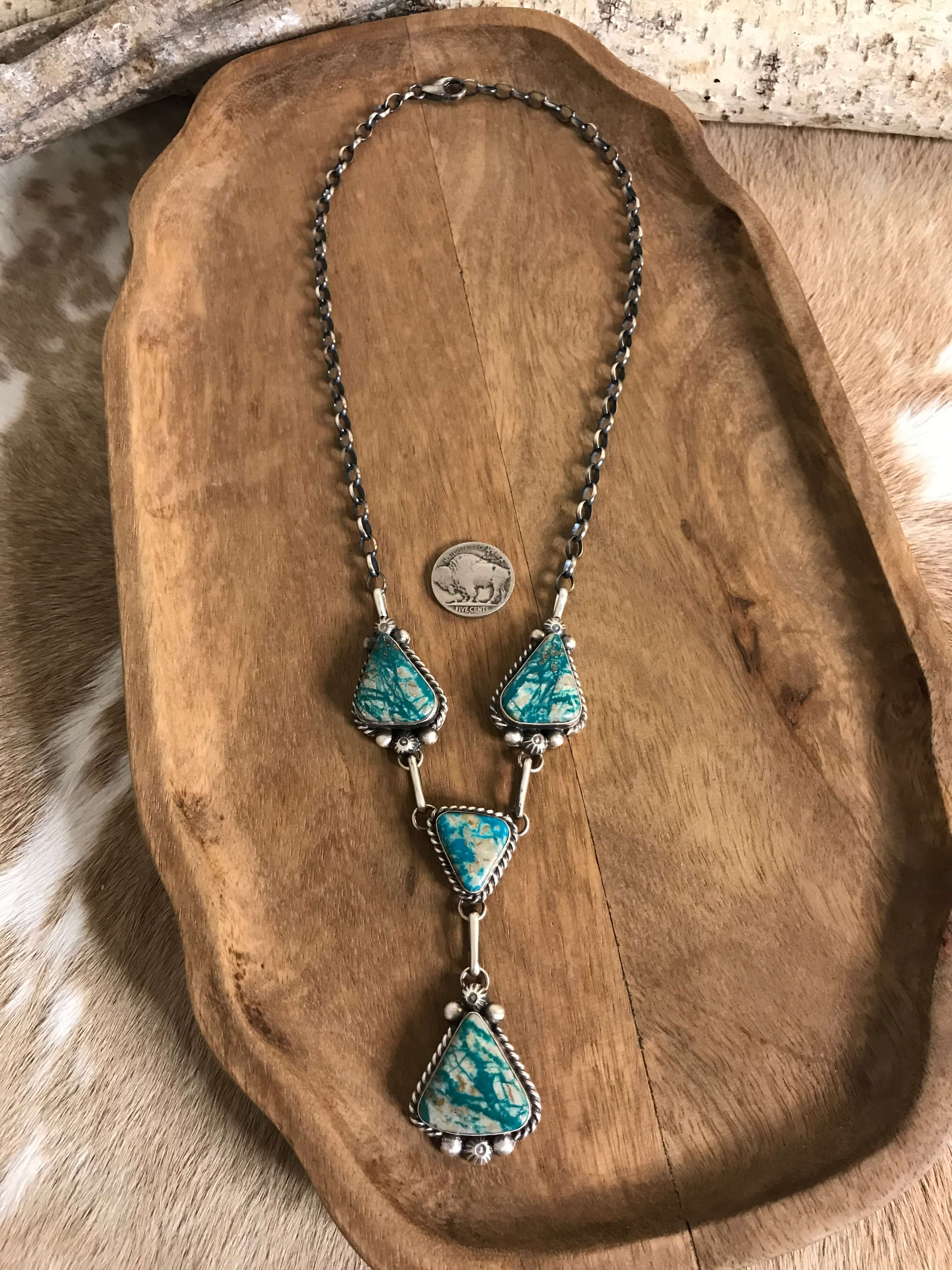 The Copeland Lariat Necklace Set, 19-Necklaces-Calli Co., Turquoise and Silver Jewelry, Native American Handmade, Zuni Tribe, Navajo Tribe, Brock Texas