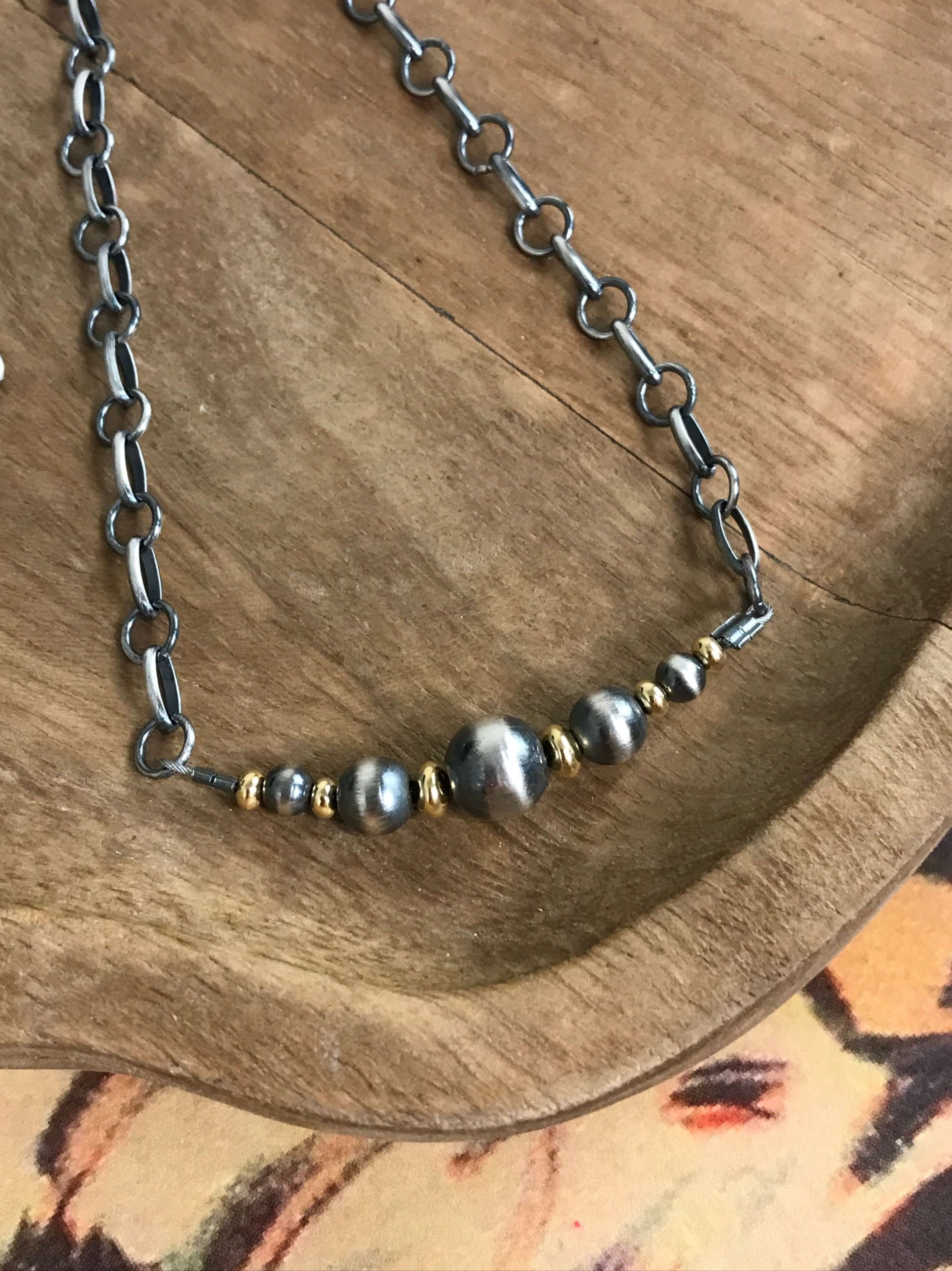 The Piper Gold + Pearl Necklace-Necklaces-Calli Co., Turquoise and Silver Jewelry, Native American Handmade, Zuni Tribe, Navajo Tribe, Brock Texas