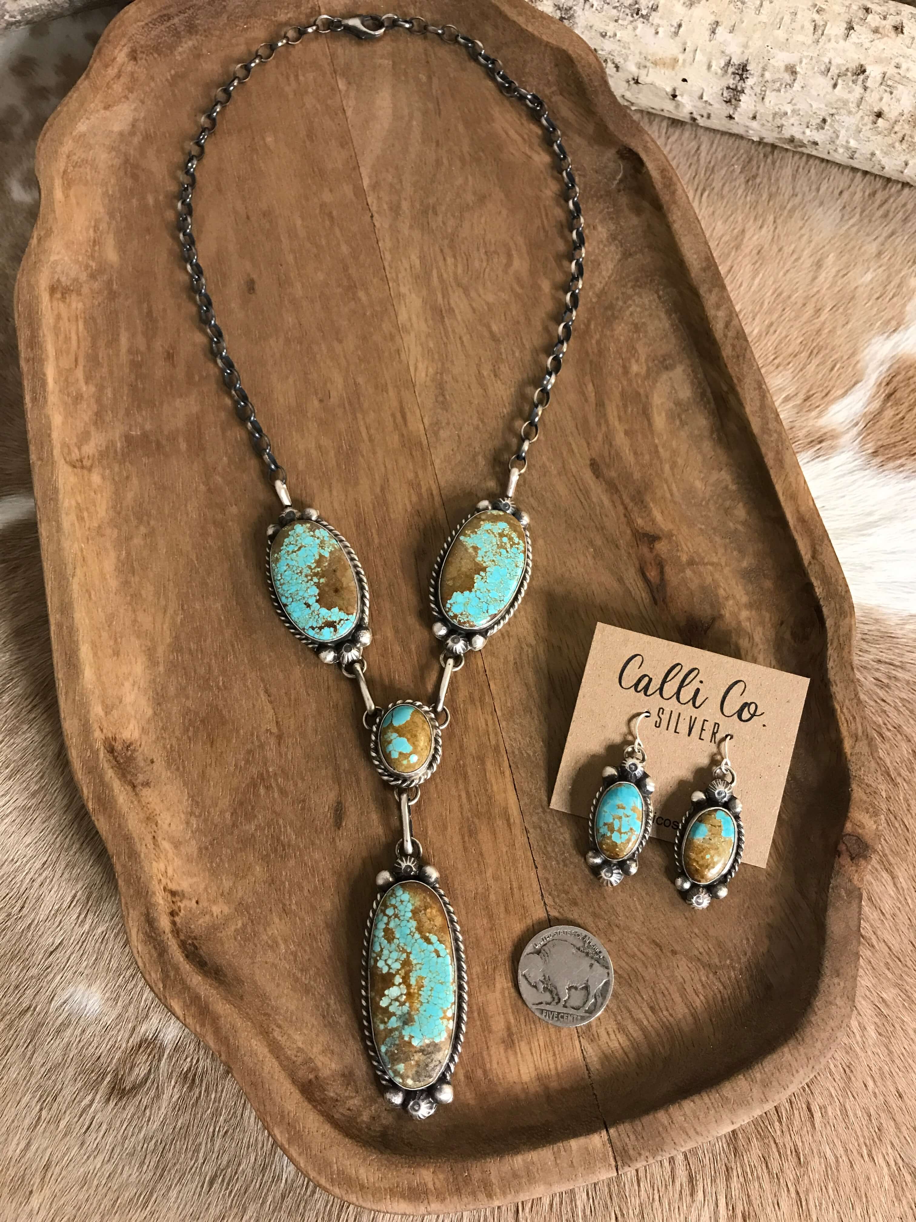 The Copeland Lariat Necklace Set, 20-Necklaces-Calli Co., Turquoise and Silver Jewelry, Native American Handmade, Zuni Tribe, Navajo Tribe, Brock Texas