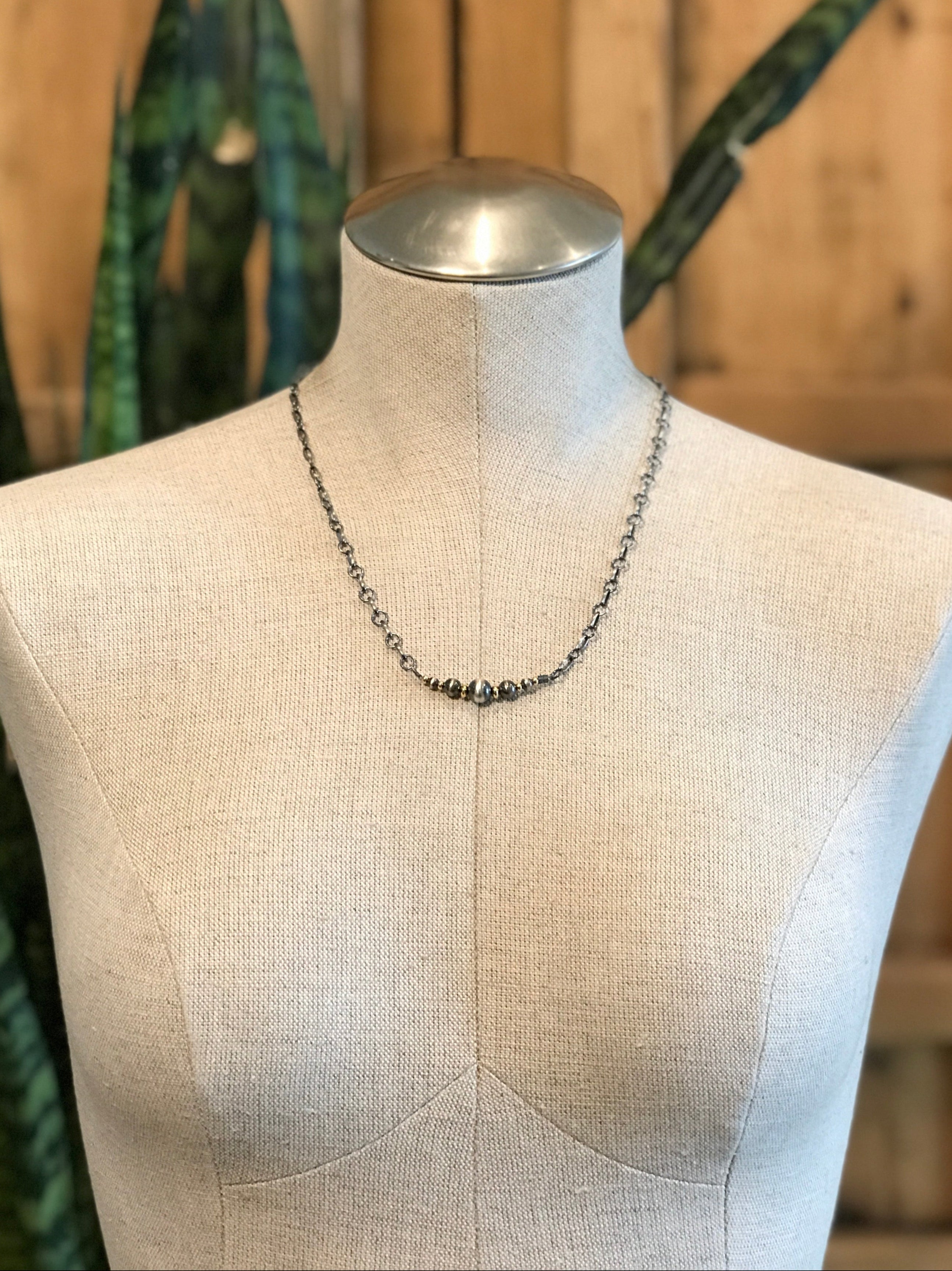 The Piper Gold + Pearl Necklace-Necklaces-Calli Co., Turquoise and Silver Jewelry, Native American Handmade, Zuni Tribe, Navajo Tribe, Brock Texas