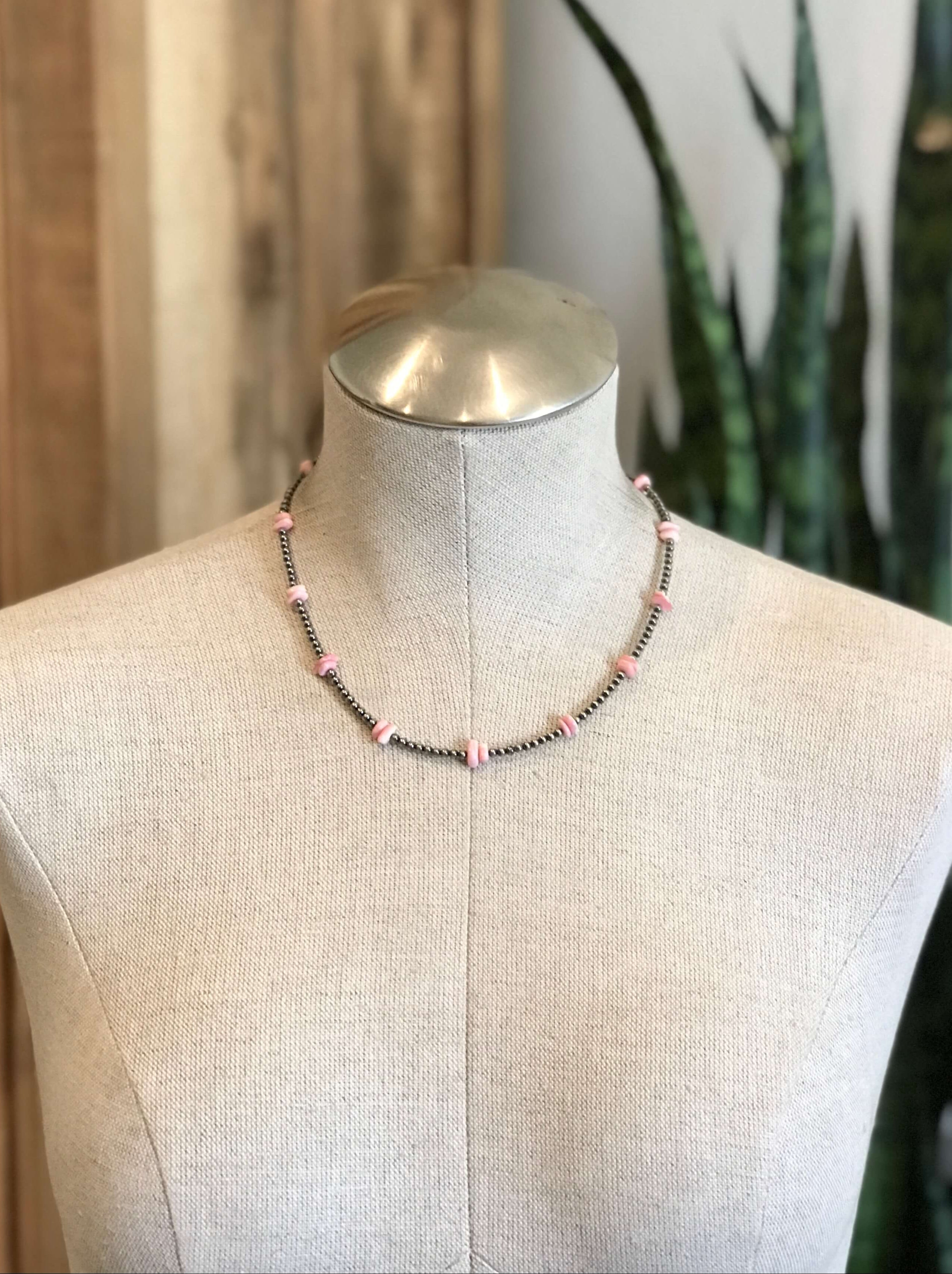 The Maizey Pink Conch Necklace, 18"-Necklaces-Calli Co., Turquoise and Silver Jewelry, Native American Handmade, Zuni Tribe, Navajo Tribe, Brock Texas