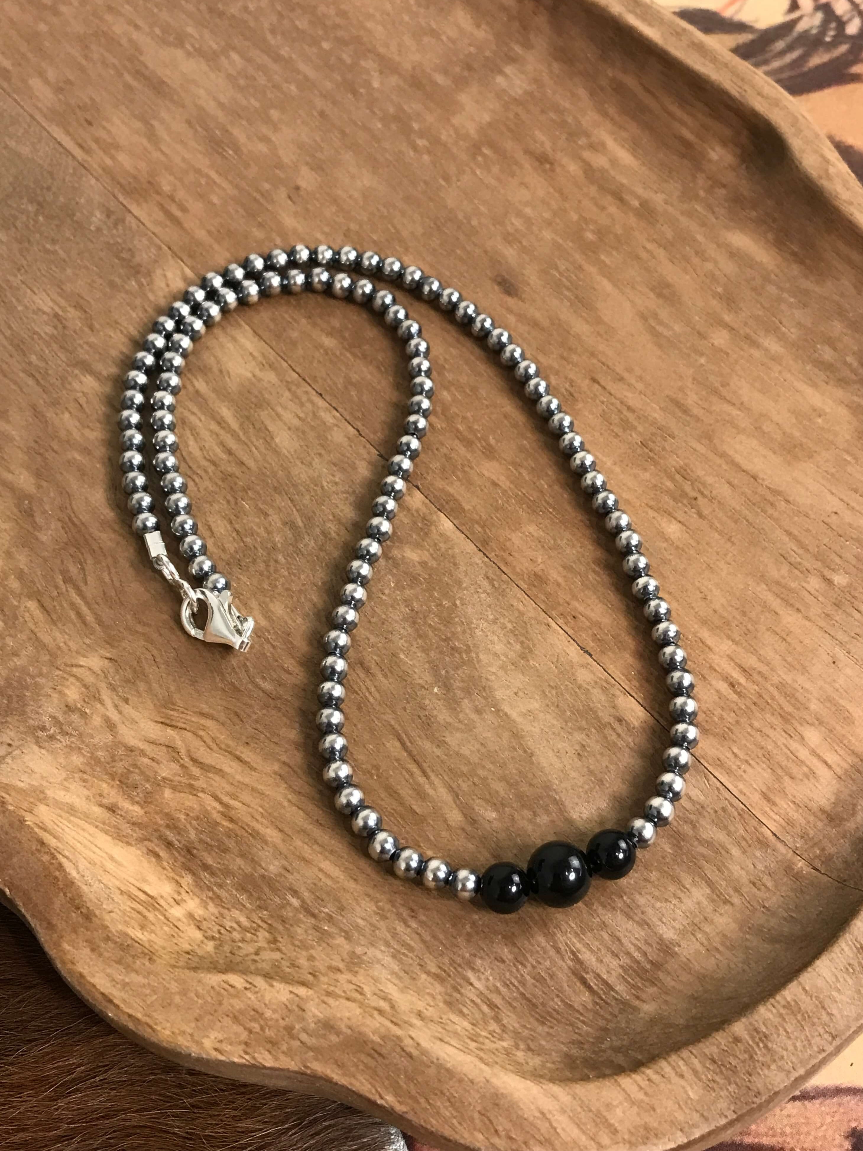 The Oslo Onyx Necklace-Necklaces-Calli Co., Turquoise and Silver Jewelry, Native American Handmade, Zuni Tribe, Navajo Tribe, Brock Texas