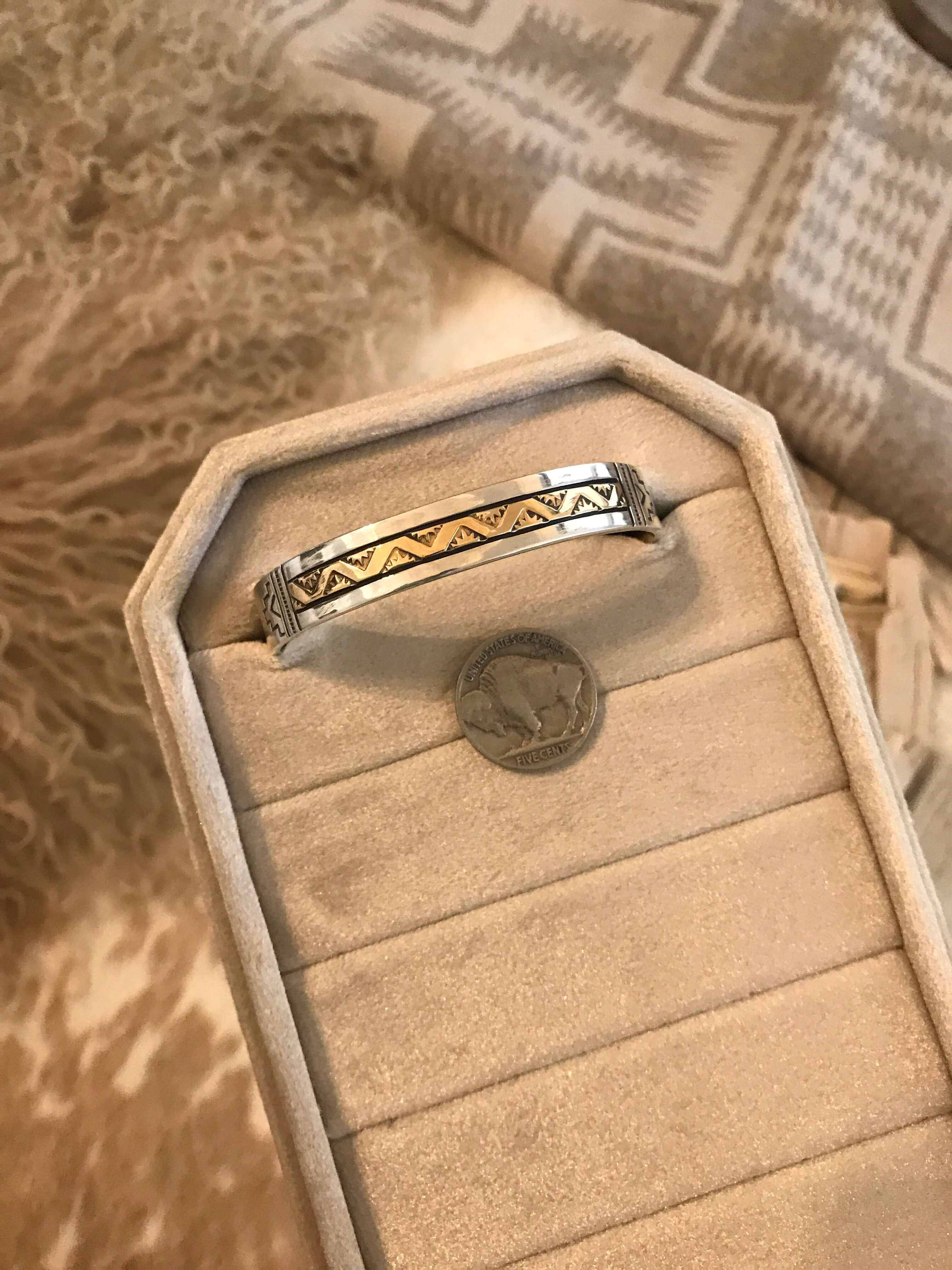 The Golden Cuff, 1-Bracelets & Cuffs-Calli Co., Turquoise and Silver Jewelry, Native American Handmade, Zuni Tribe, Navajo Tribe, Brock Texas