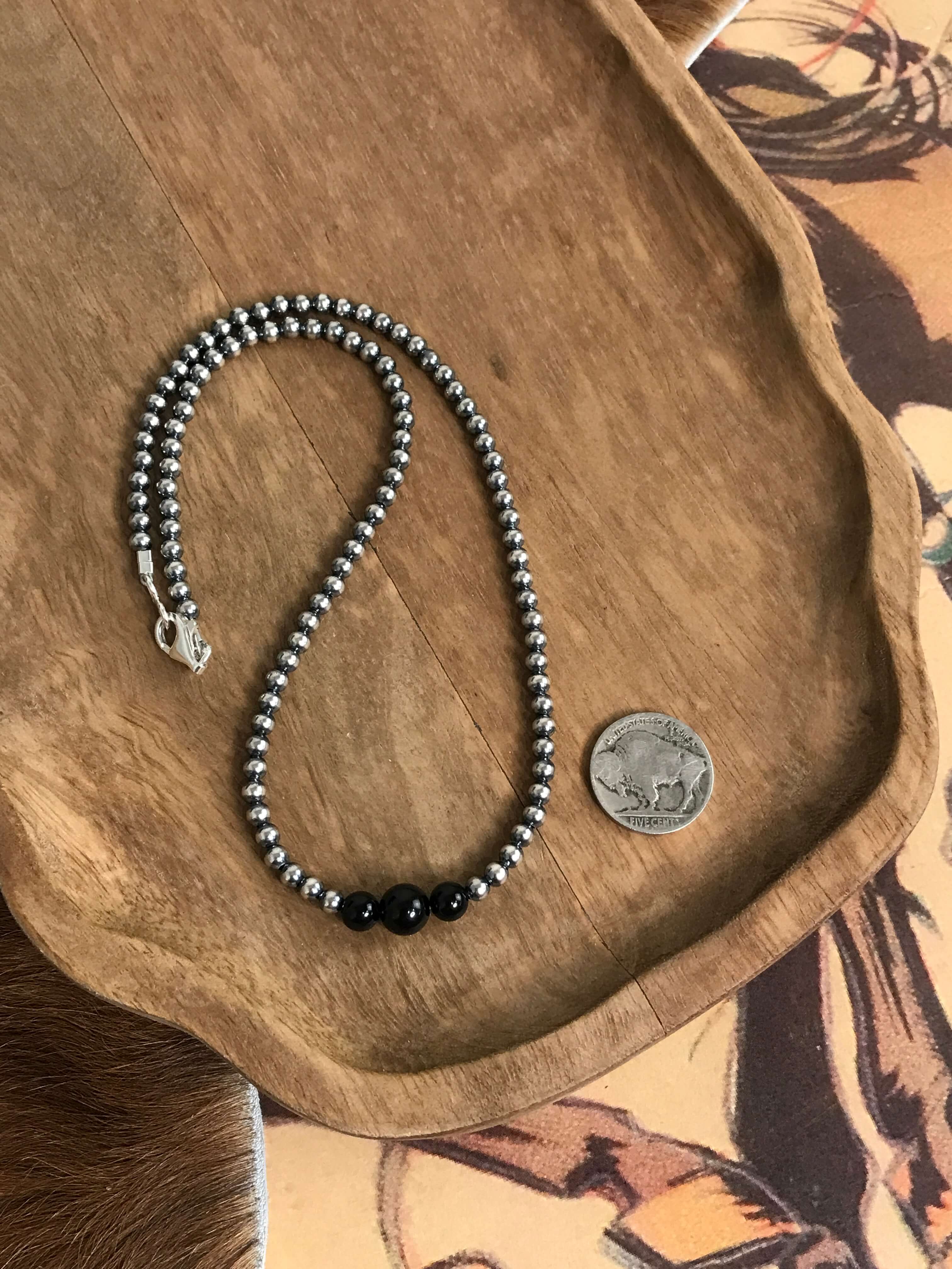 The Oslo Onyx Necklace-Necklaces-Calli Co., Turquoise and Silver Jewelry, Native American Handmade, Zuni Tribe, Navajo Tribe, Brock Texas