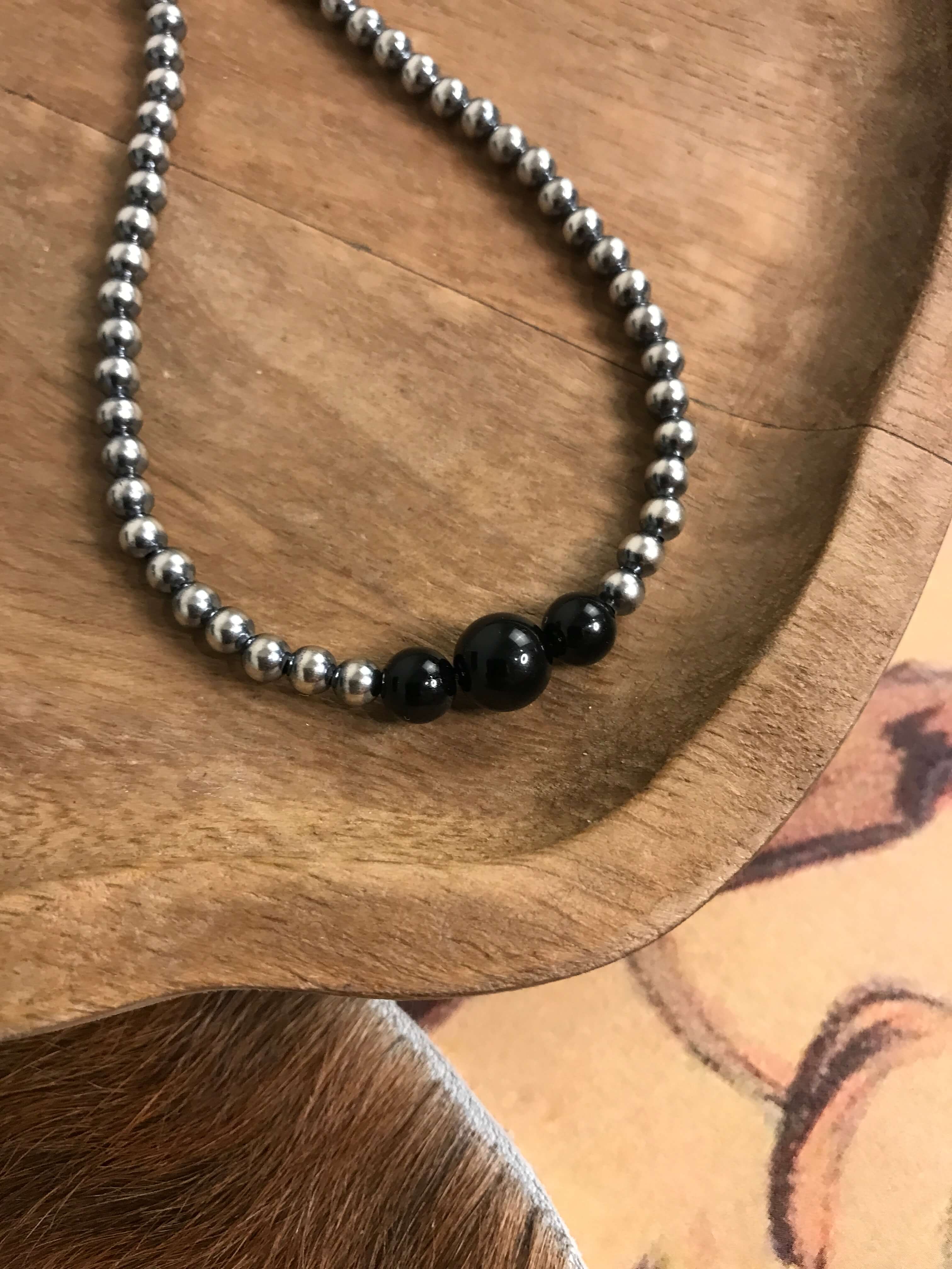 The Oslo Onyx Necklace-Necklaces-Calli Co., Turquoise and Silver Jewelry, Native American Handmade, Zuni Tribe, Navajo Tribe, Brock Texas