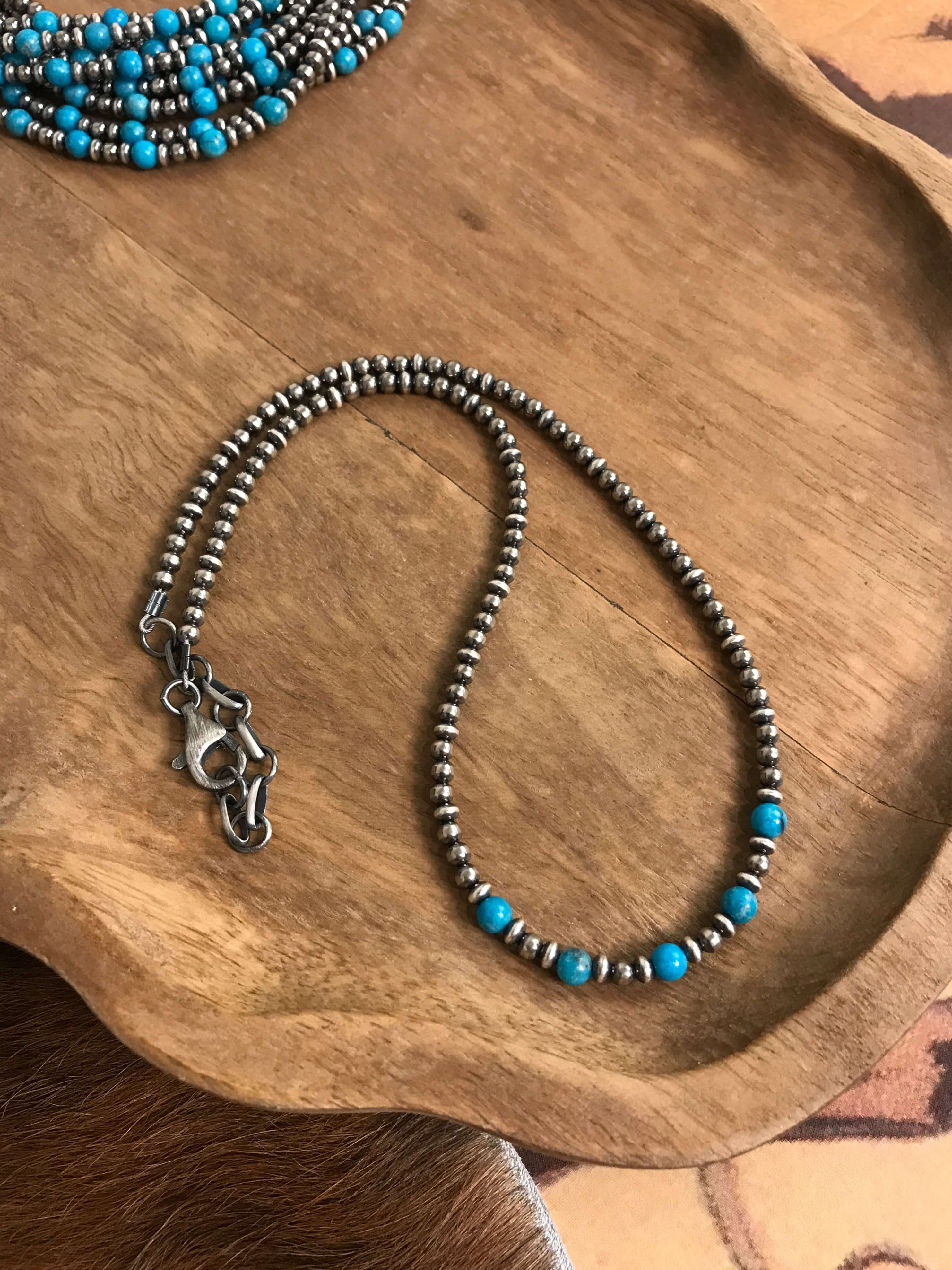 The Harlow Necklace in Blue Turquoise-Necklaces-Calli Co., Turquoise and Silver Jewelry, Native American Handmade, Zuni Tribe, Navajo Tribe, Brock Texas