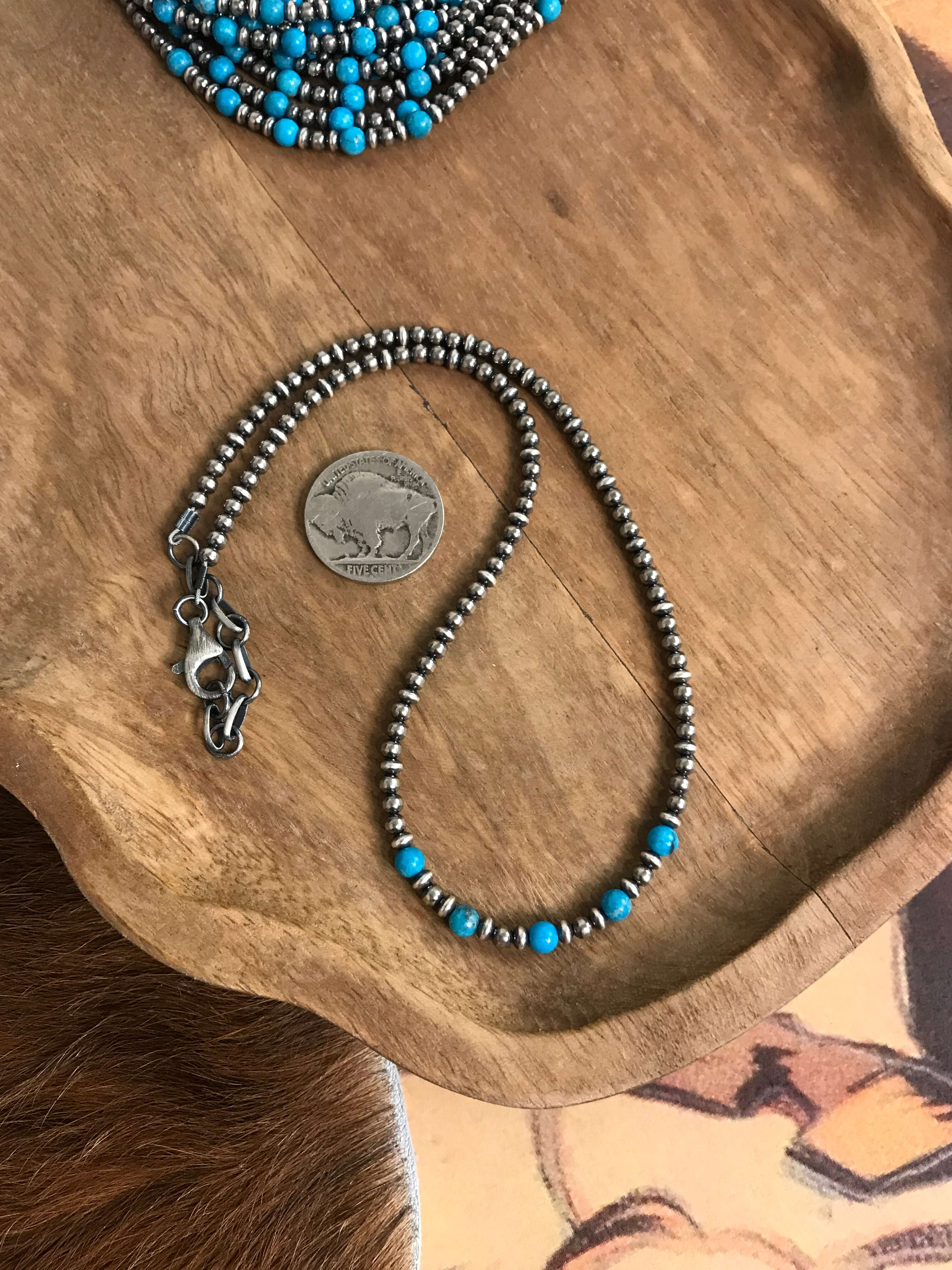 The Harlow Necklace in Blue Turquoise-Necklaces-Calli Co., Turquoise and Silver Jewelry, Native American Handmade, Zuni Tribe, Navajo Tribe, Brock Texas