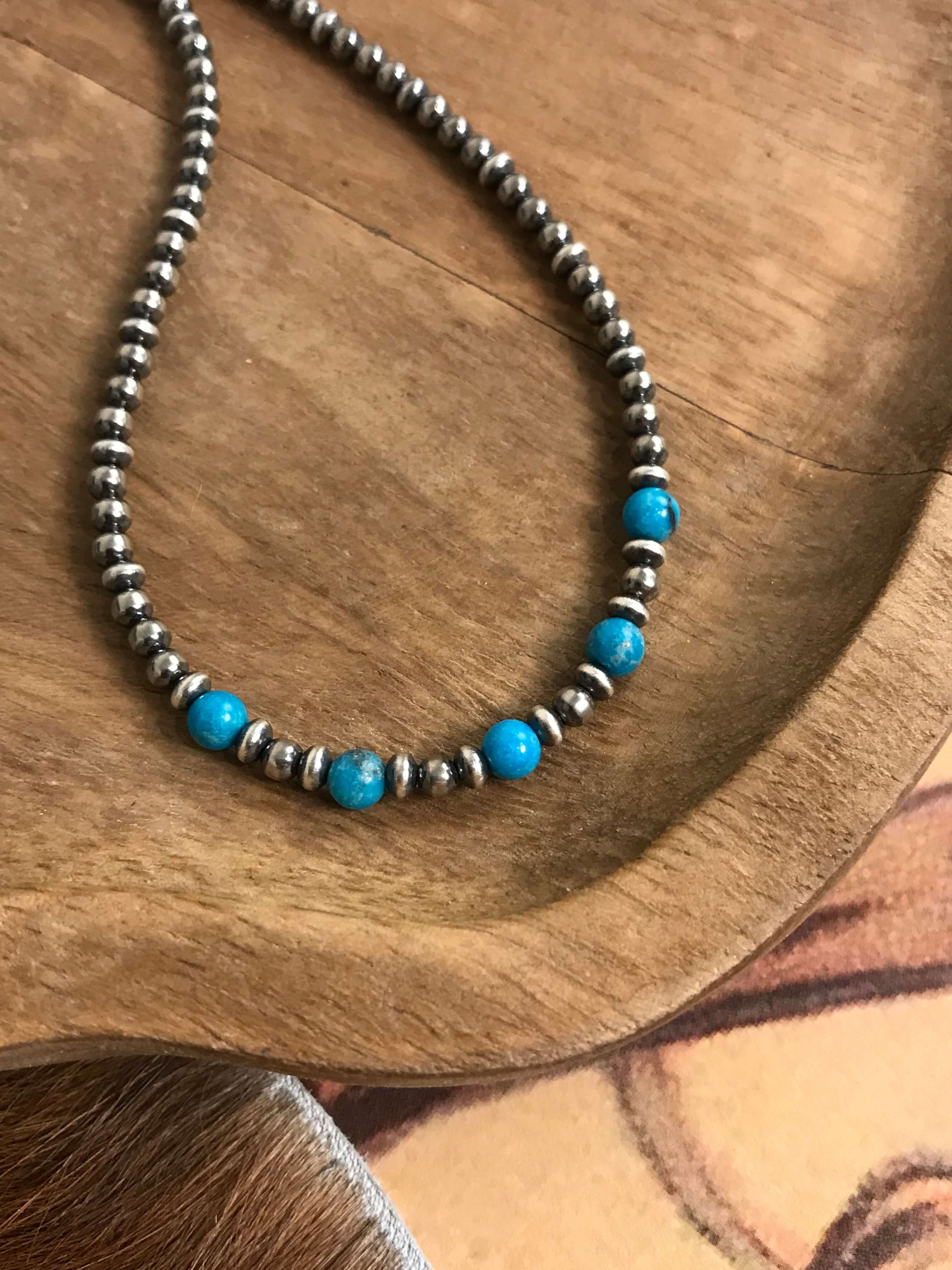 The Harlow Necklace in Blue Turquoise-Necklaces-Calli Co., Turquoise and Silver Jewelry, Native American Handmade, Zuni Tribe, Navajo Tribe, Brock Texas