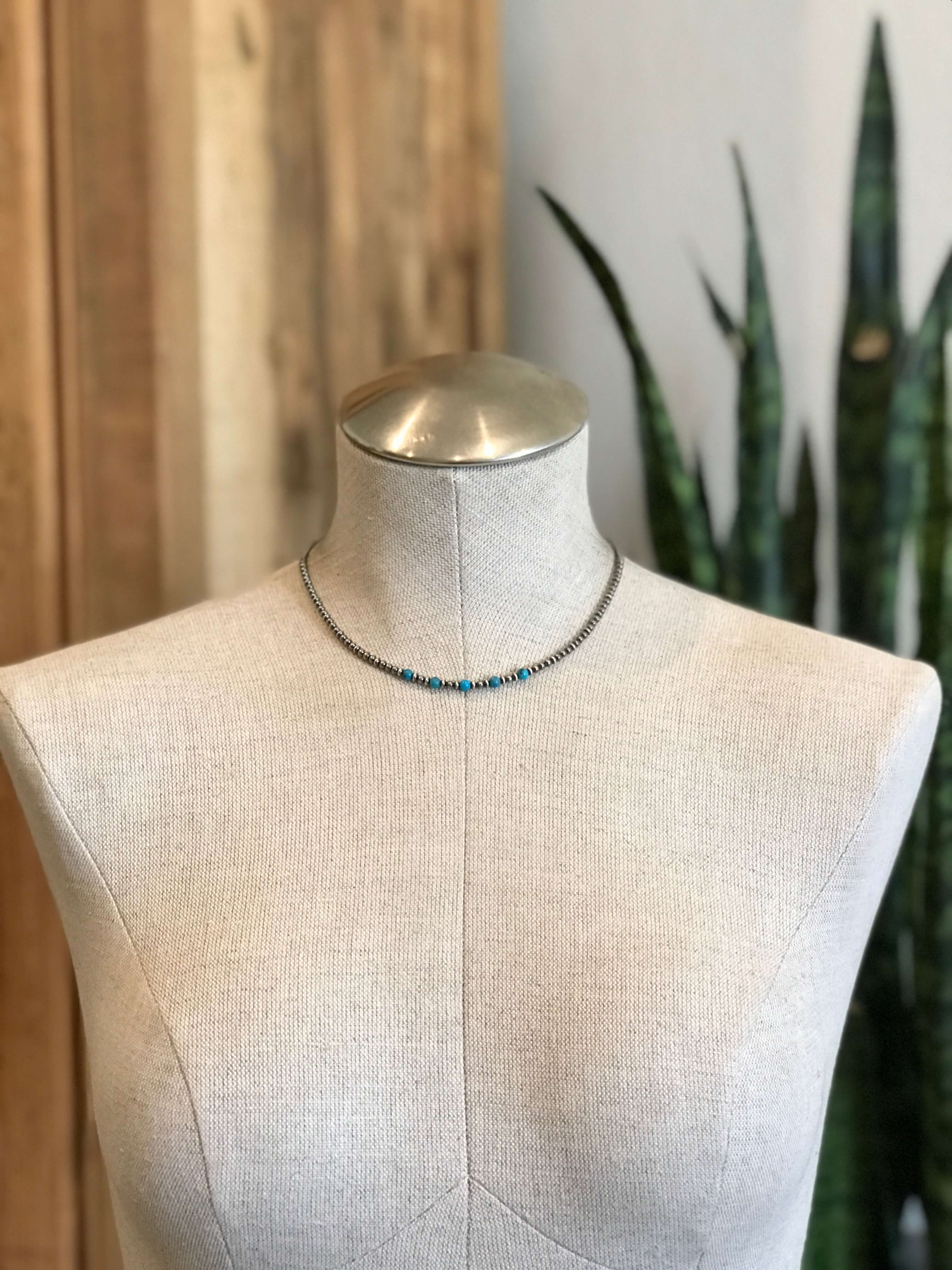 The Harlow Necklace in Blue Turquoise-Necklaces-Calli Co., Turquoise and Silver Jewelry, Native American Handmade, Zuni Tribe, Navajo Tribe, Brock Texas