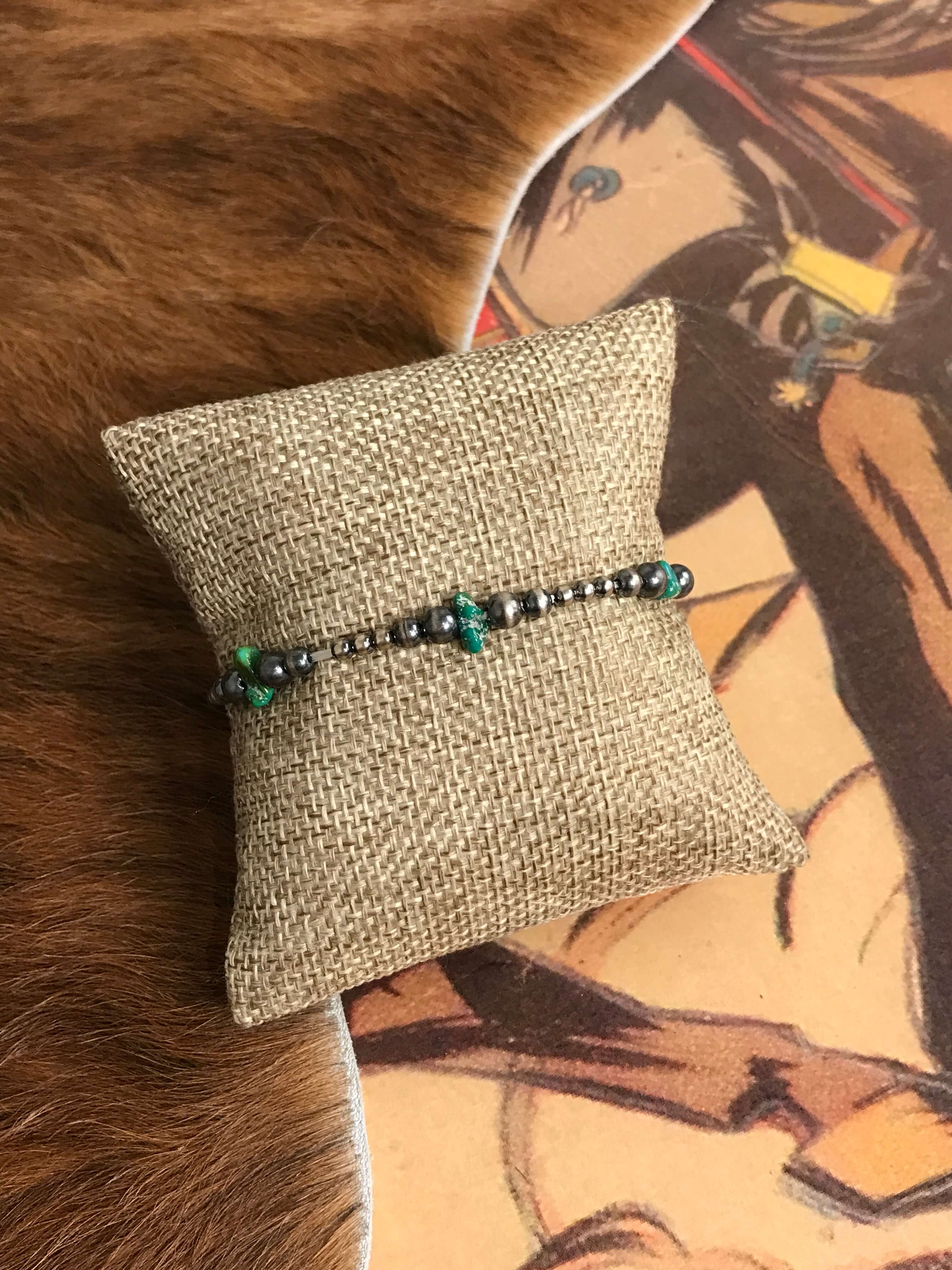 The Lagoon Stretch Bracelet-Bracelets & Cuffs-Calli Co., Turquoise and Silver Jewelry, Native American Handmade, Zuni Tribe, Navajo Tribe, Brock Texas