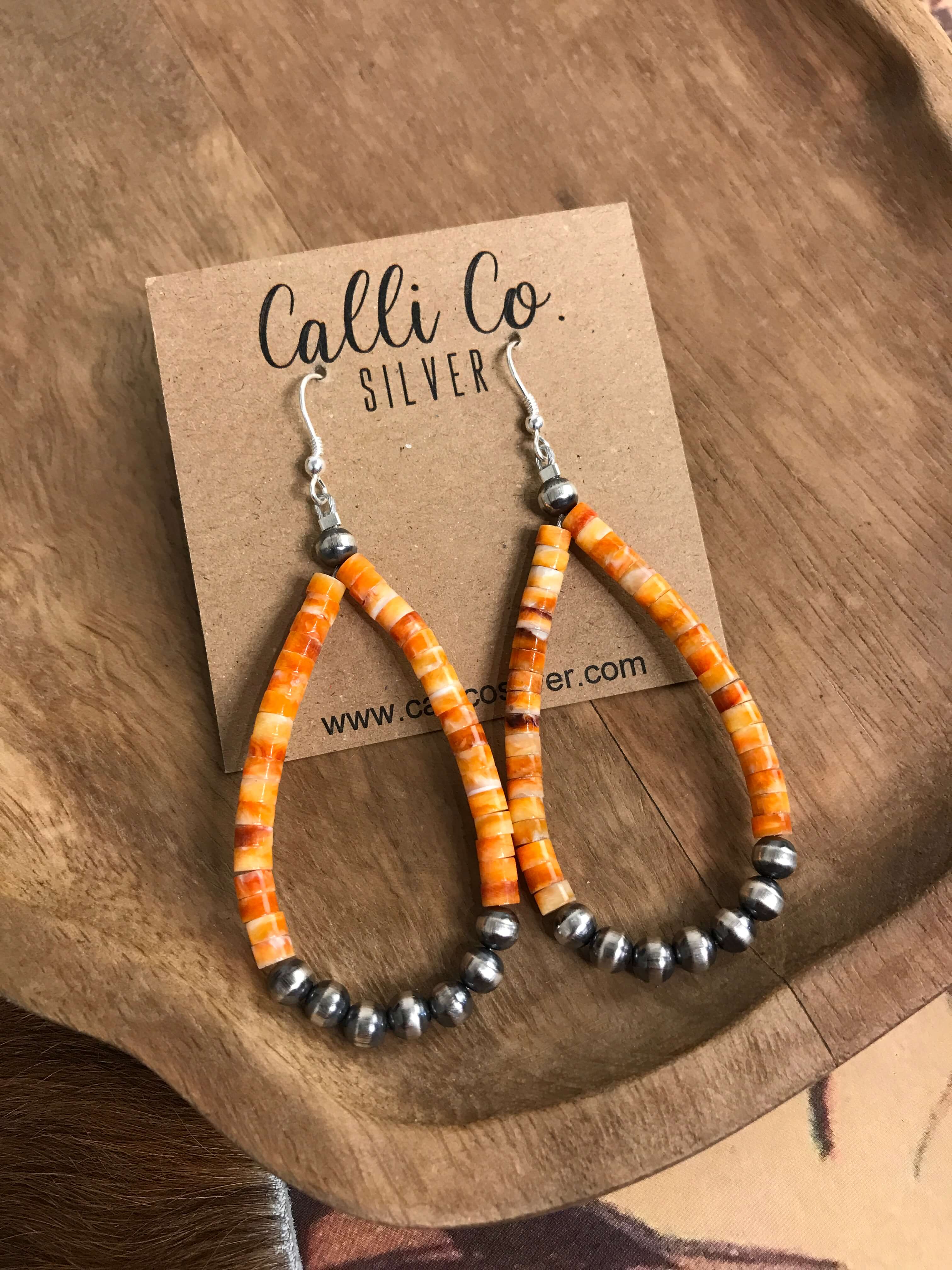 The Vananda Hoop Earrings-Earrings-Calli Co., Turquoise and Silver Jewelry, Native American Handmade, Zuni Tribe, Navajo Tribe, Brock Texas