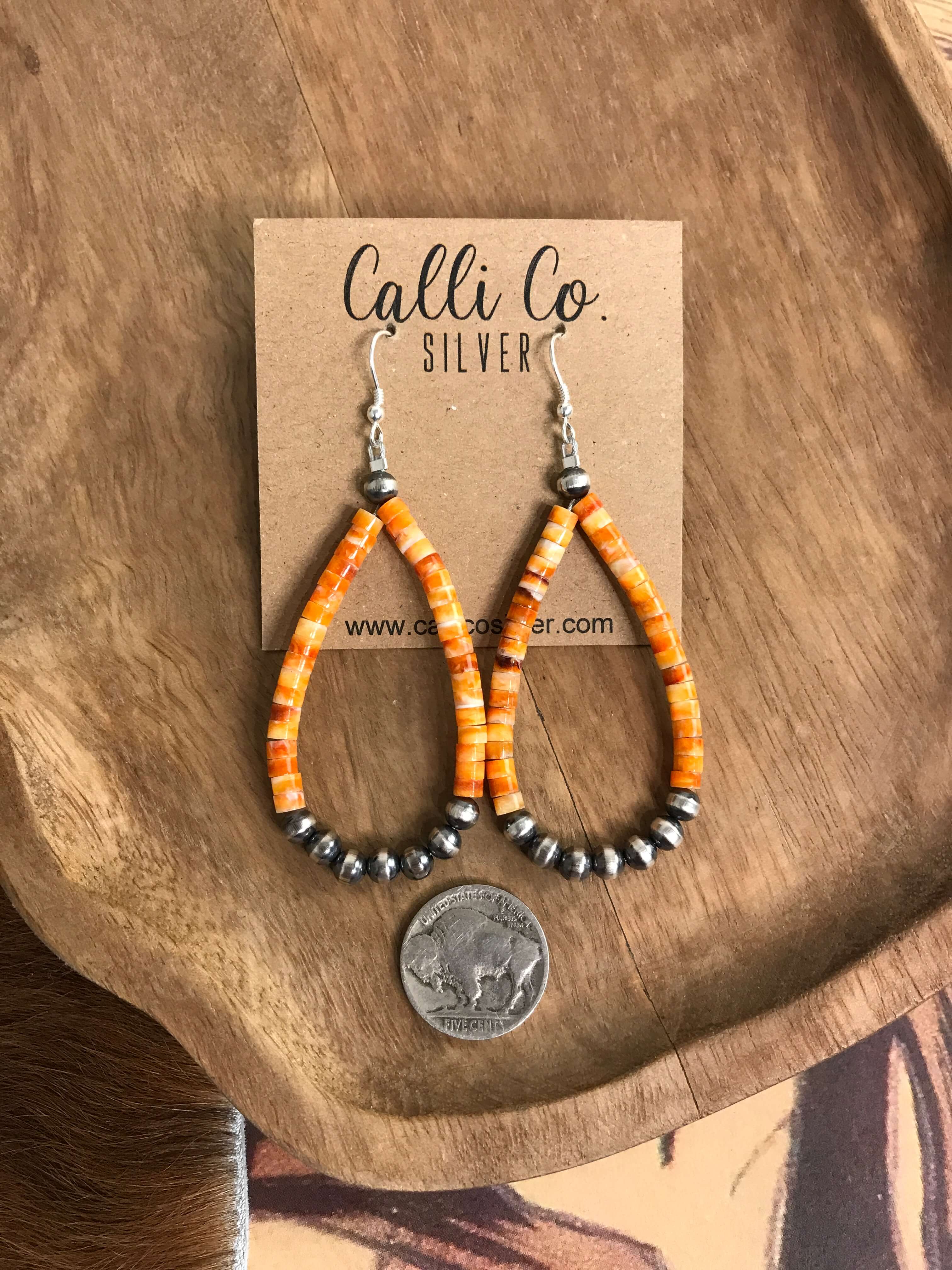 The Vananda Hoop Earrings-Earrings-Calli Co., Turquoise and Silver Jewelry, Native American Handmade, Zuni Tribe, Navajo Tribe, Brock Texas