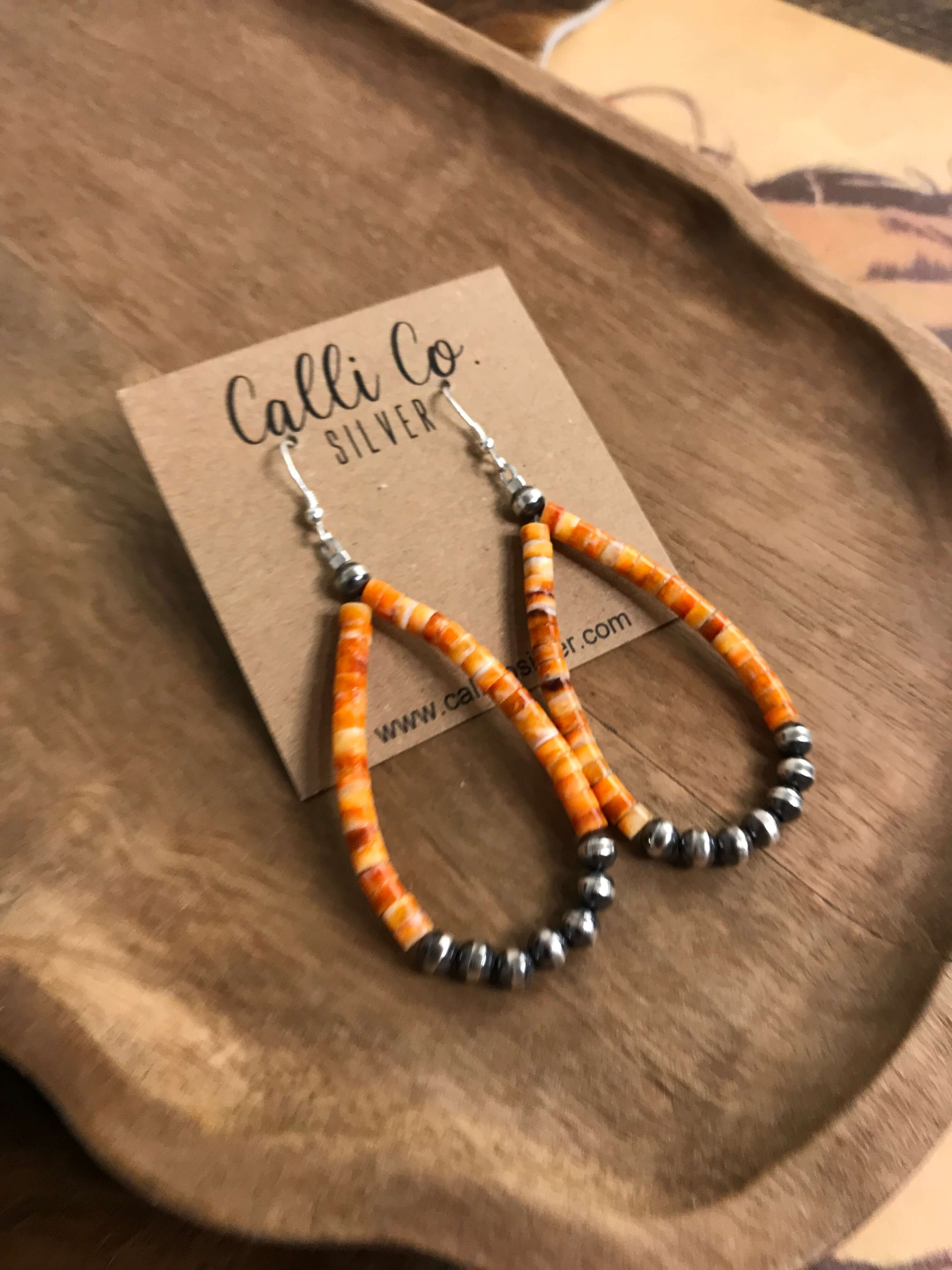 The Vananda Hoop Earrings-Earrings-Calli Co., Turquoise and Silver Jewelry, Native American Handmade, Zuni Tribe, Navajo Tribe, Brock Texas