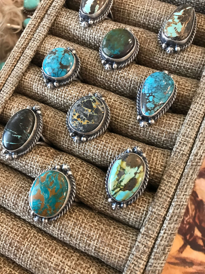 The Ward Rings in Turquoise-Rings-Calli Co., Turquoise and Silver Jewelry, Native American Handmade, Zuni Tribe, Navajo Tribe, Brock Texas