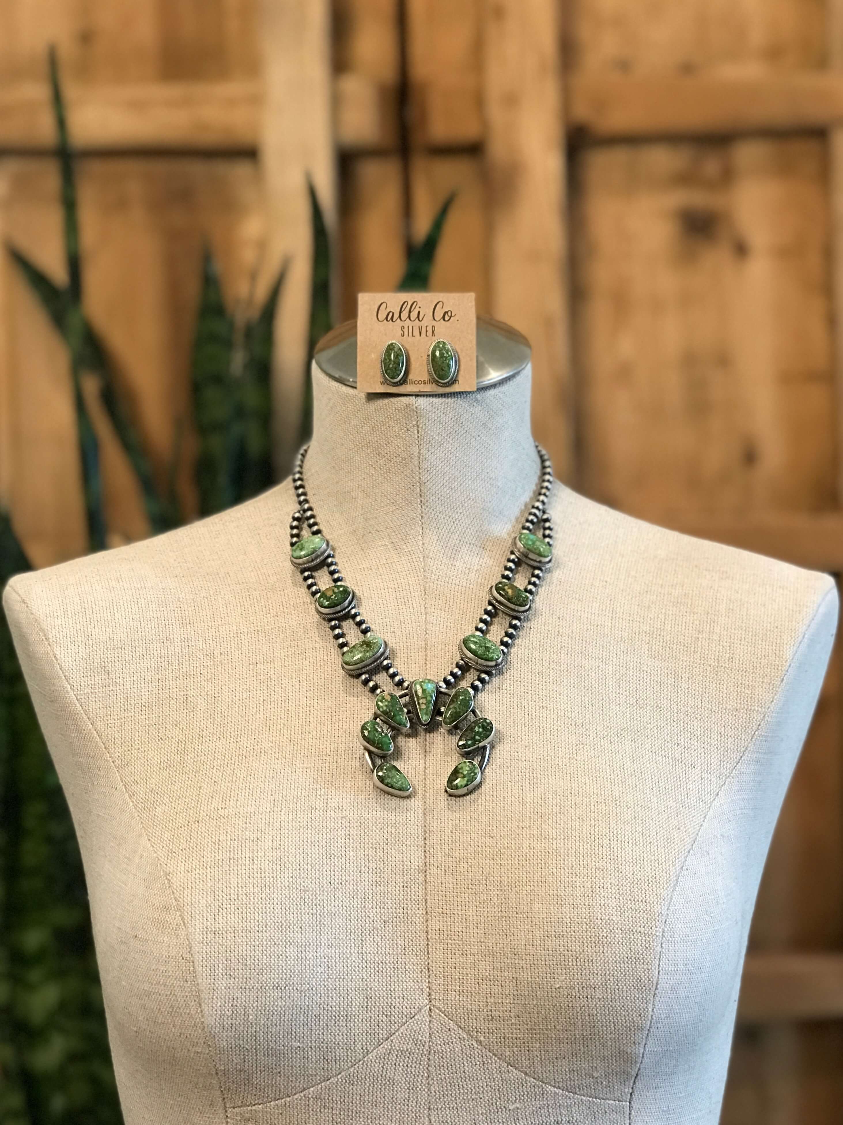The Boca Grande Squash Blossom Necklace Set-Necklaces-Calli Co., Turquoise and Silver Jewelry, Native American Handmade, Zuni Tribe, Navajo Tribe, Brock Texas