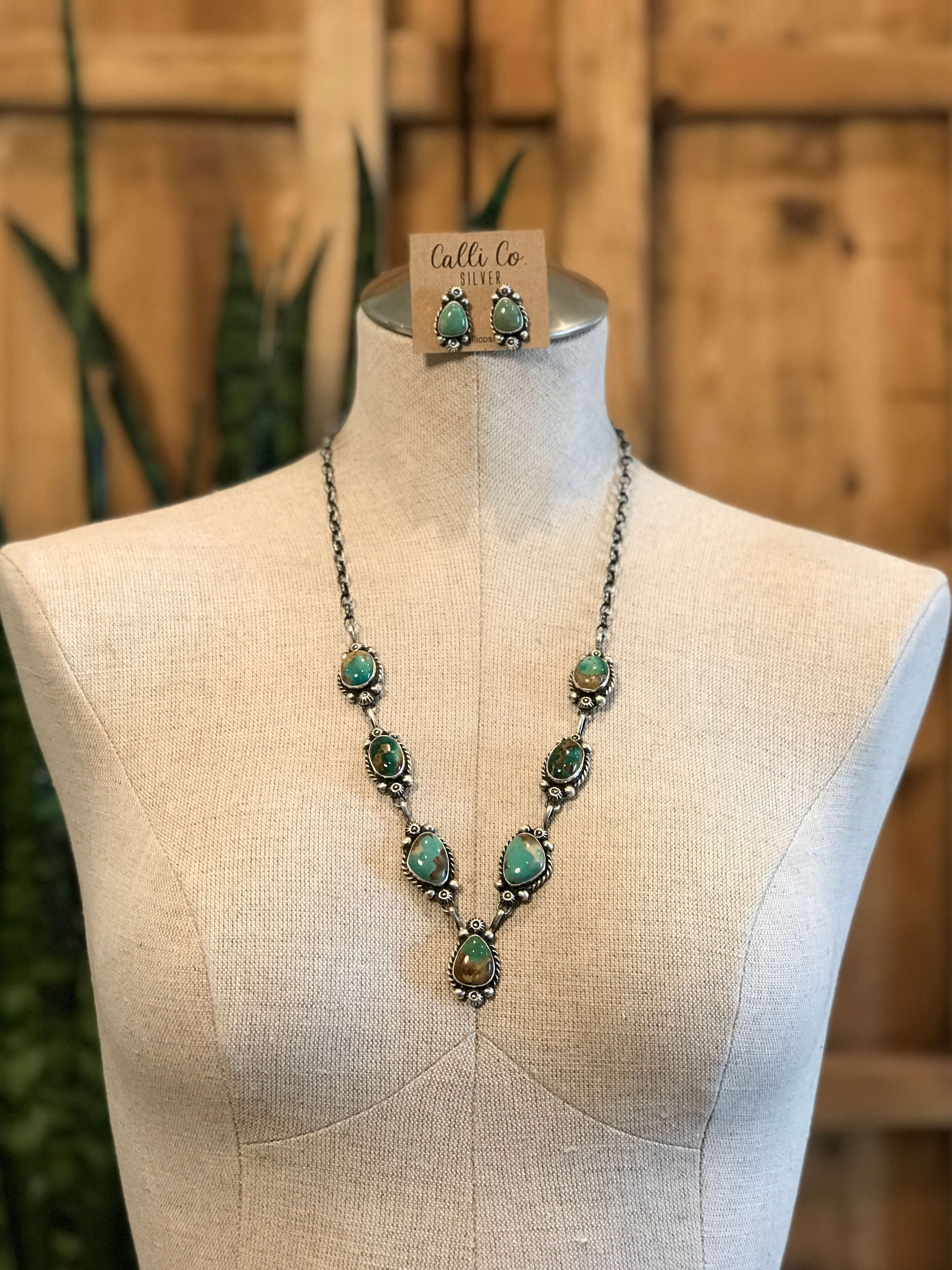 The Mae Turquoise Statement Necklace Set-Necklaces-Calli Co., Turquoise and Silver Jewelry, Native American Handmade, Zuni Tribe, Navajo Tribe, Brock Texas