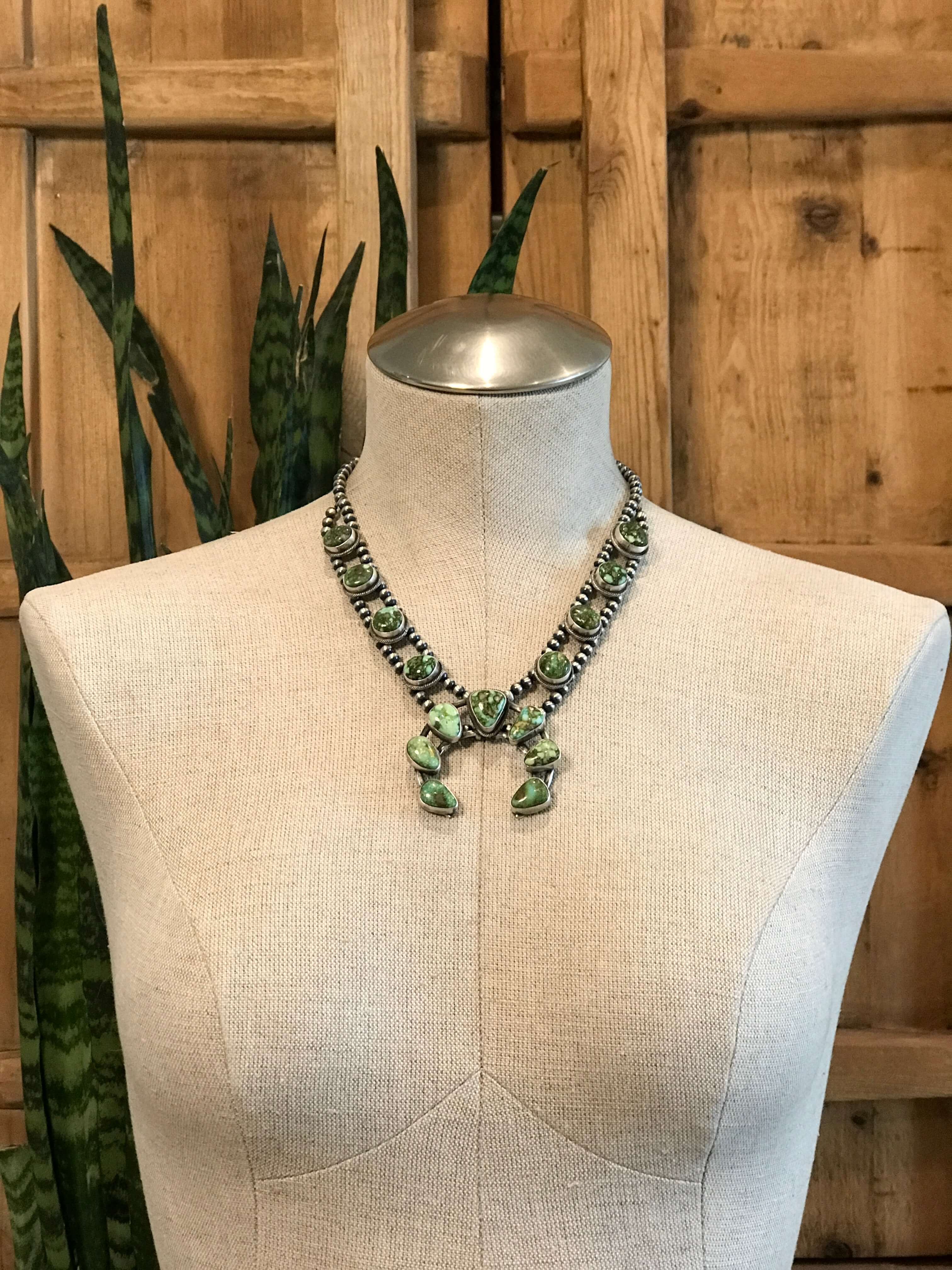 The Tomoka Squash Blossom Necklace-Necklaces-Calli Co., Turquoise and Silver Jewelry, Native American Handmade, Zuni Tribe, Navajo Tribe, Brock Texas