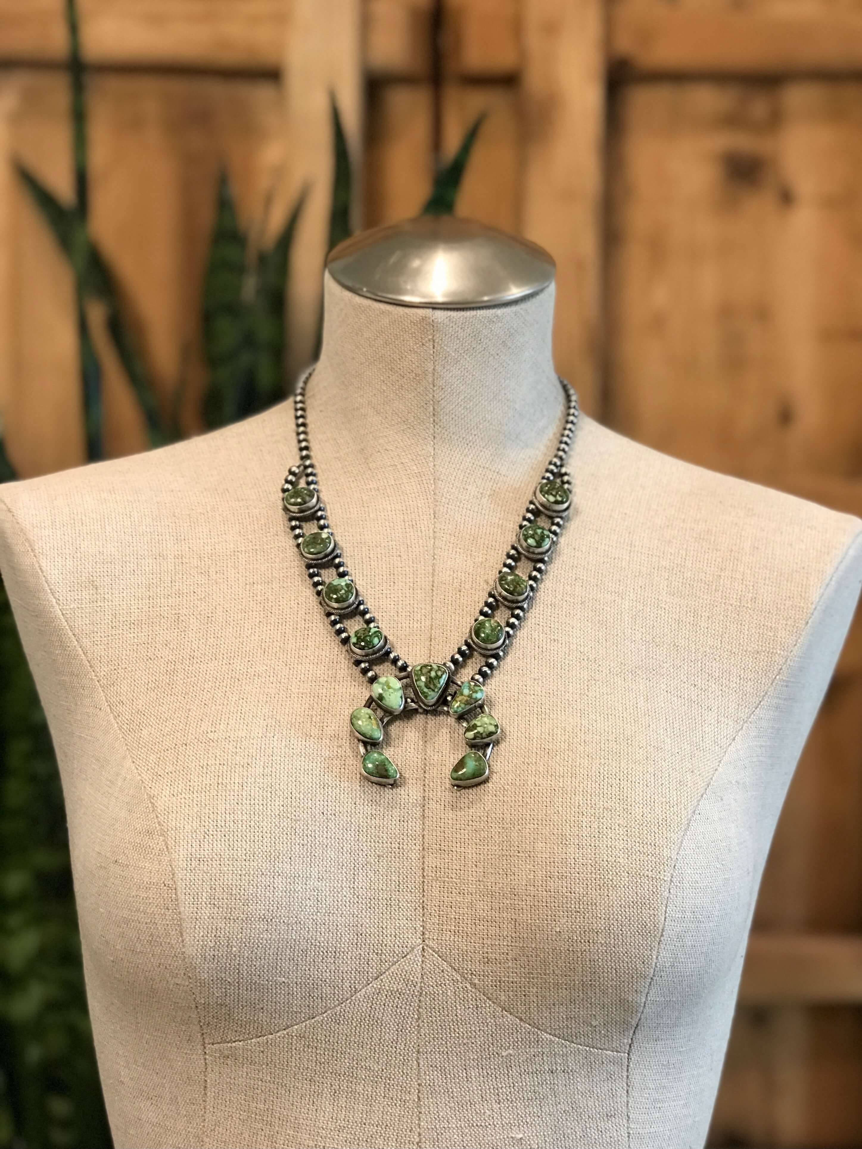 The Tomoka Squash Blossom Necklace-Necklaces-Calli Co., Turquoise and Silver Jewelry, Native American Handmade, Zuni Tribe, Navajo Tribe, Brock Texas