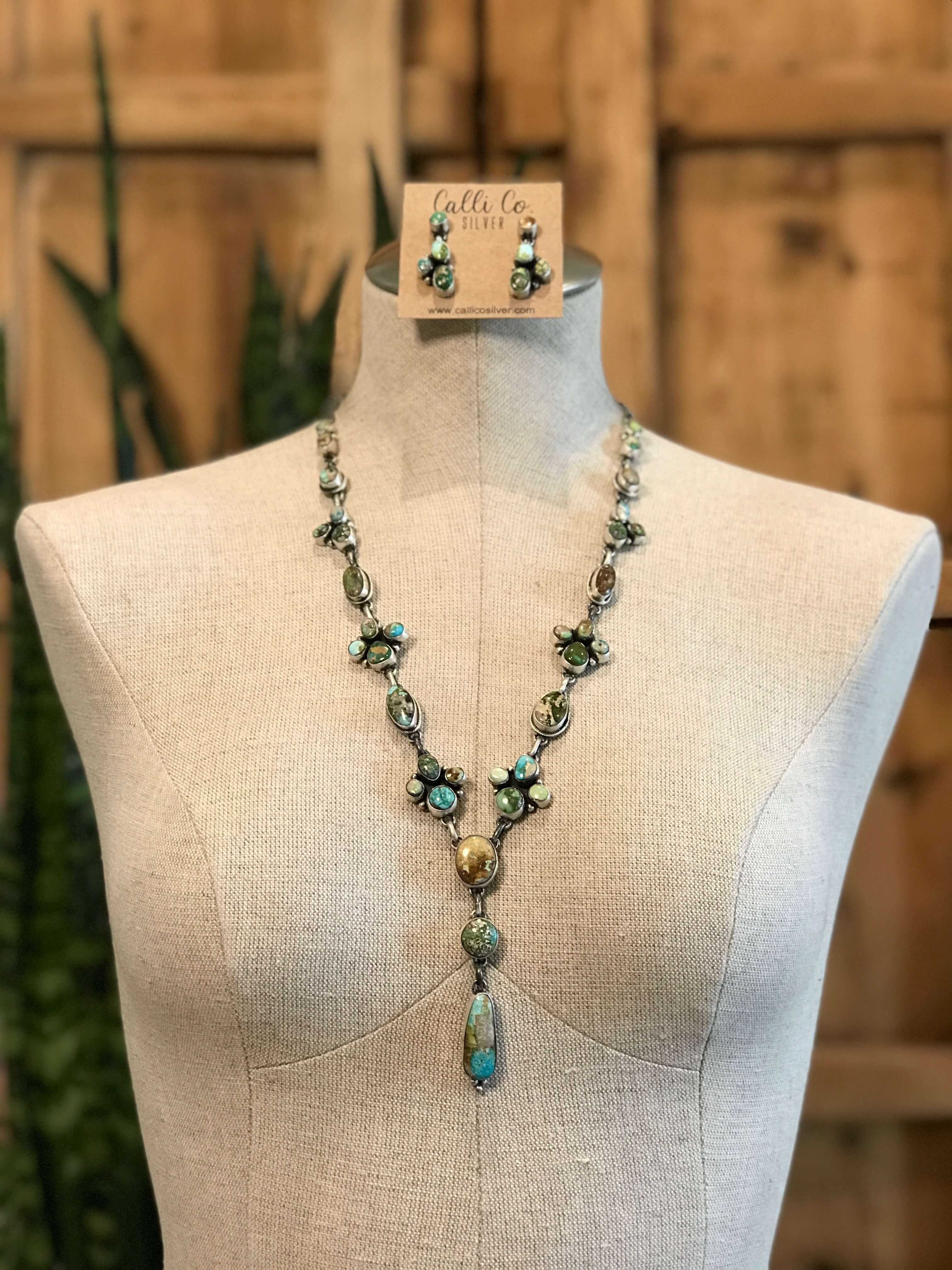 The Eastwood Lariat Necklace Set-Necklaces-Calli Co., Turquoise and Silver Jewelry, Native American Handmade, Zuni Tribe, Navajo Tribe, Brock Texas