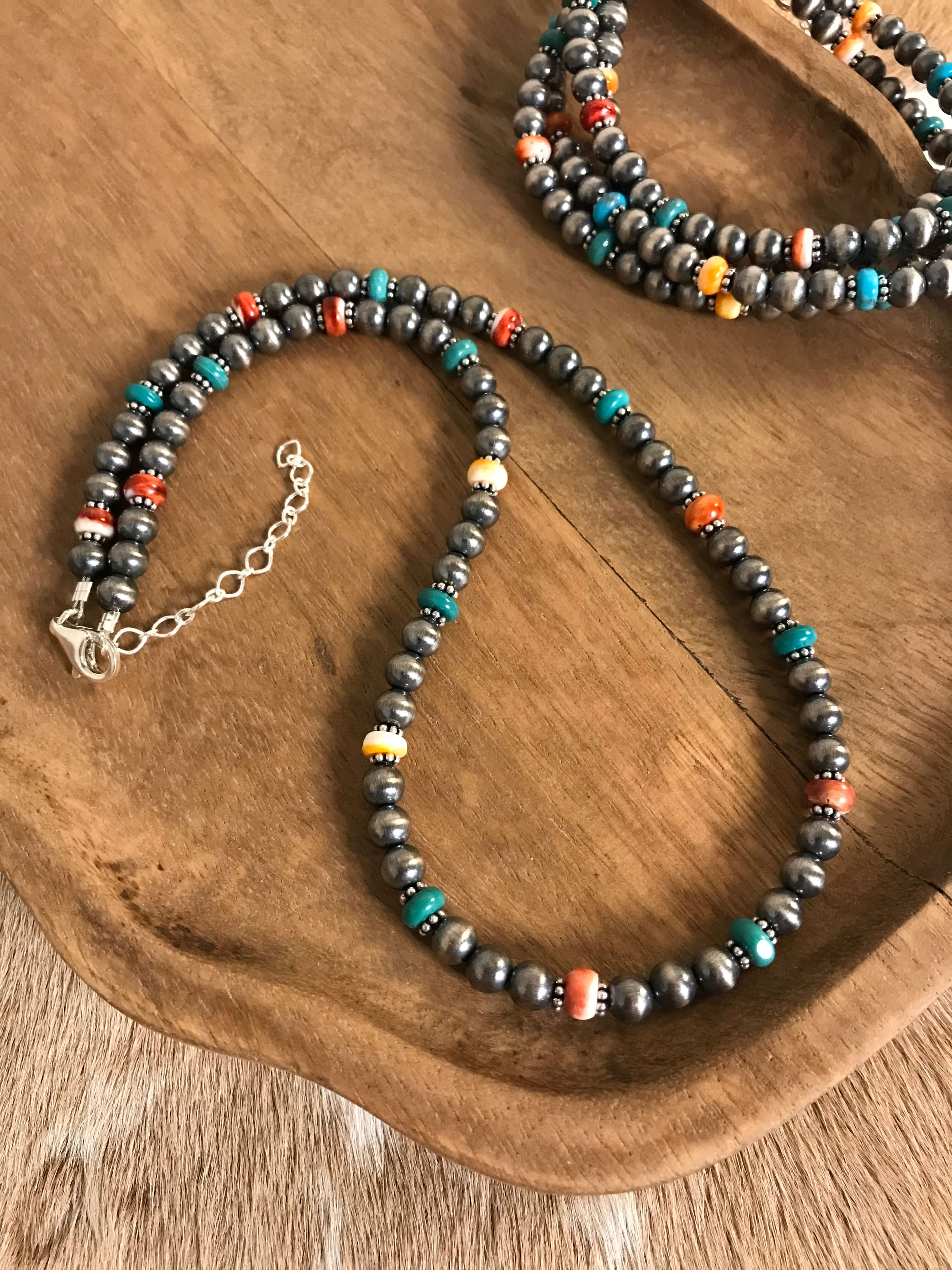 The Mescal Multi Stone Necklace, 20"-Necklaces-Calli Co., Turquoise and Silver Jewelry, Native American Handmade, Zuni Tribe, Navajo Tribe, Brock Texas
