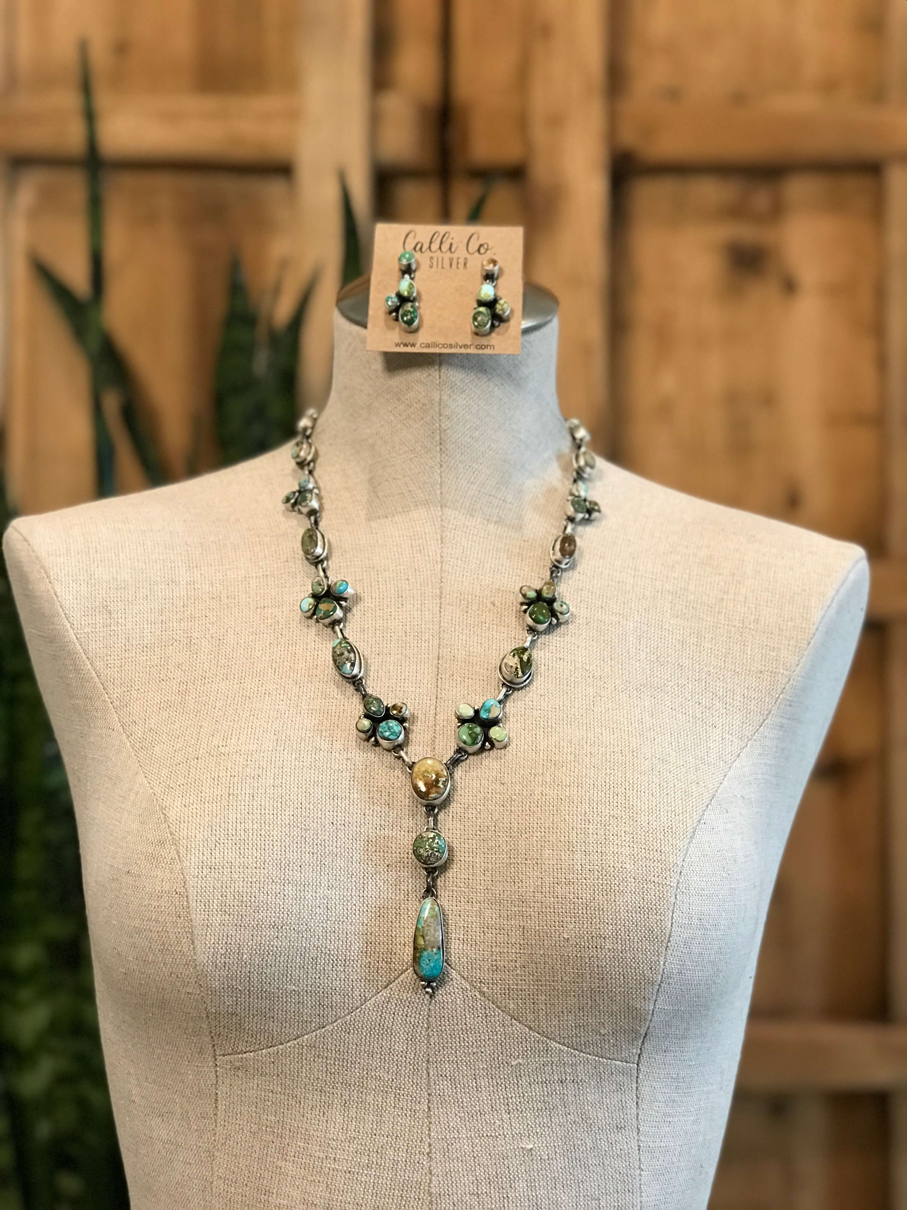 The Eastwood Lariat Necklace Set-Necklaces-Calli Co., Turquoise and Silver Jewelry, Native American Handmade, Zuni Tribe, Navajo Tribe, Brock Texas