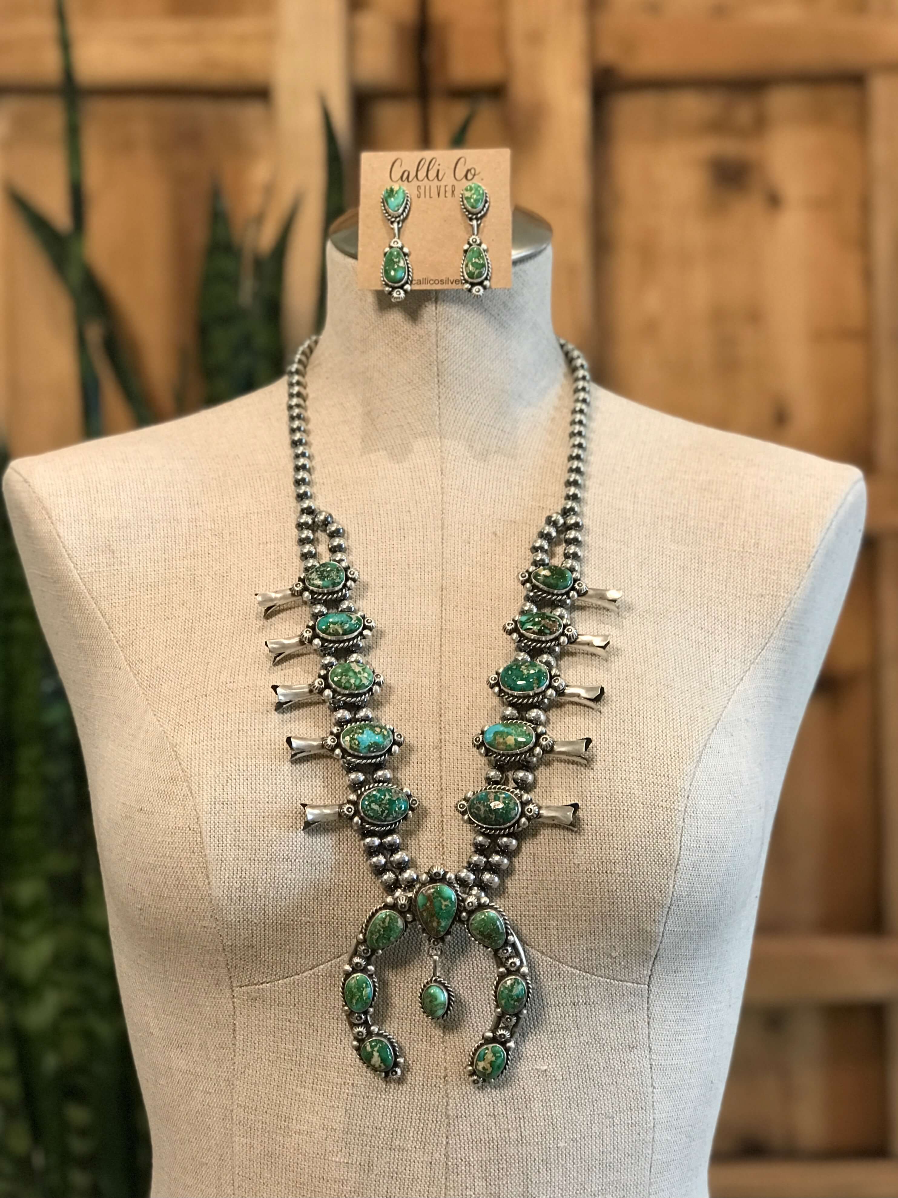 The Josephine Squash Blossom Necklace Set-Necklaces-Calli Co., Turquoise and Silver Jewelry, Native American Handmade, Zuni Tribe, Navajo Tribe, Brock Texas