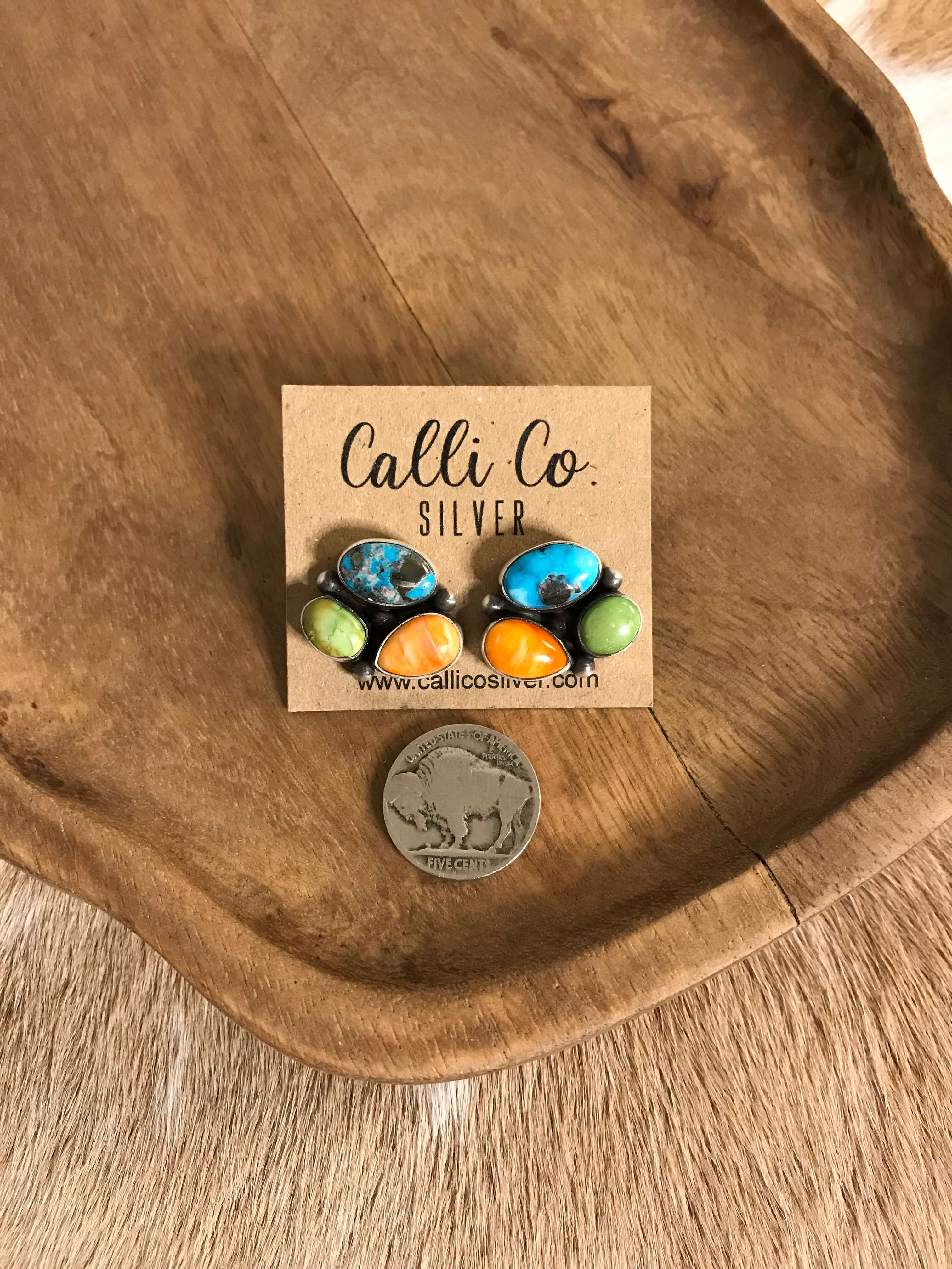 The Tempe Turquoise Cluster Earrings, 3-Earrings-Calli Co., Turquoise and Silver Jewelry, Native American Handmade, Zuni Tribe, Navajo Tribe, Brock Texas