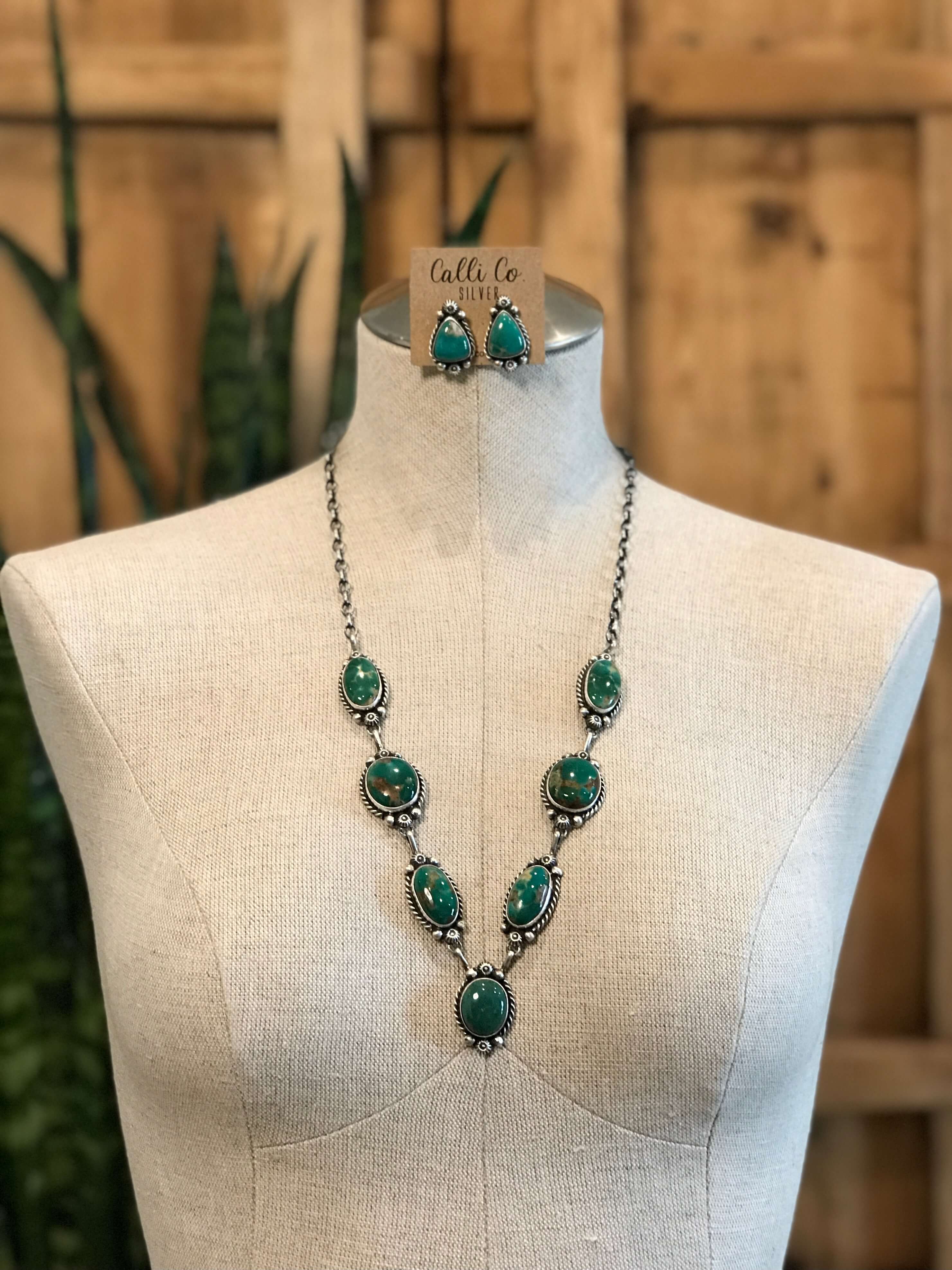 The Ellis Turquoise Lariat Necklace Set-Necklaces-Calli Co., Turquoise and Silver Jewelry, Native American Handmade, Zuni Tribe, Navajo Tribe, Brock Texas