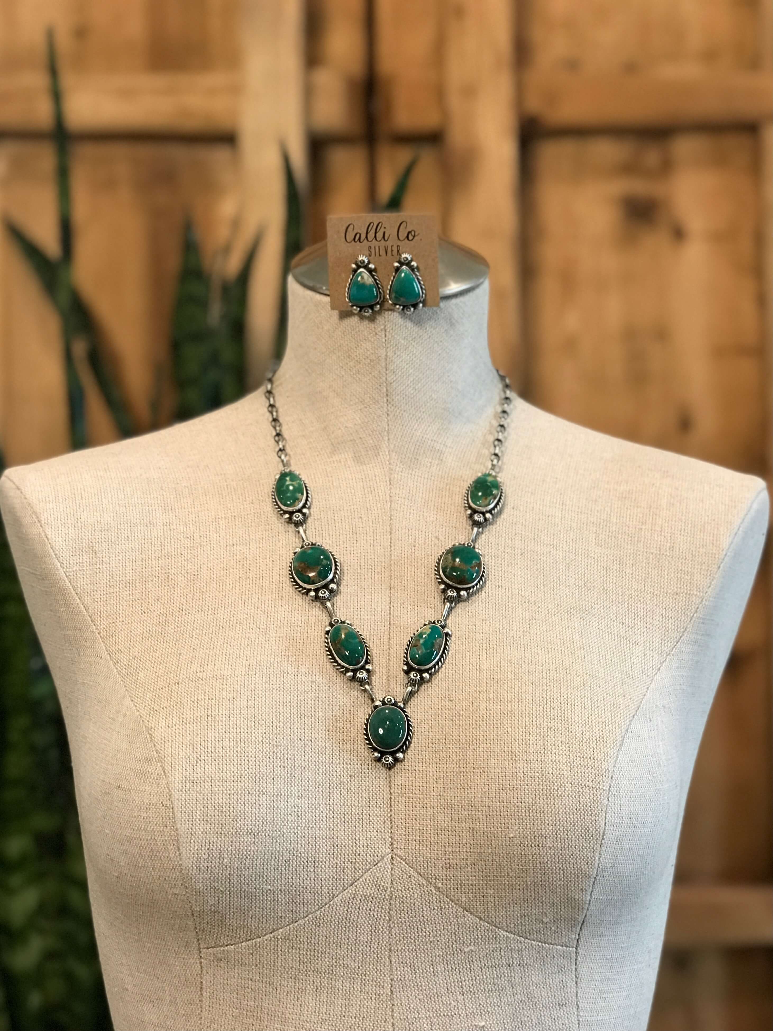The Ellis Turquoise Lariat Necklace Set-Necklaces-Calli Co., Turquoise and Silver Jewelry, Native American Handmade, Zuni Tribe, Navajo Tribe, Brock Texas