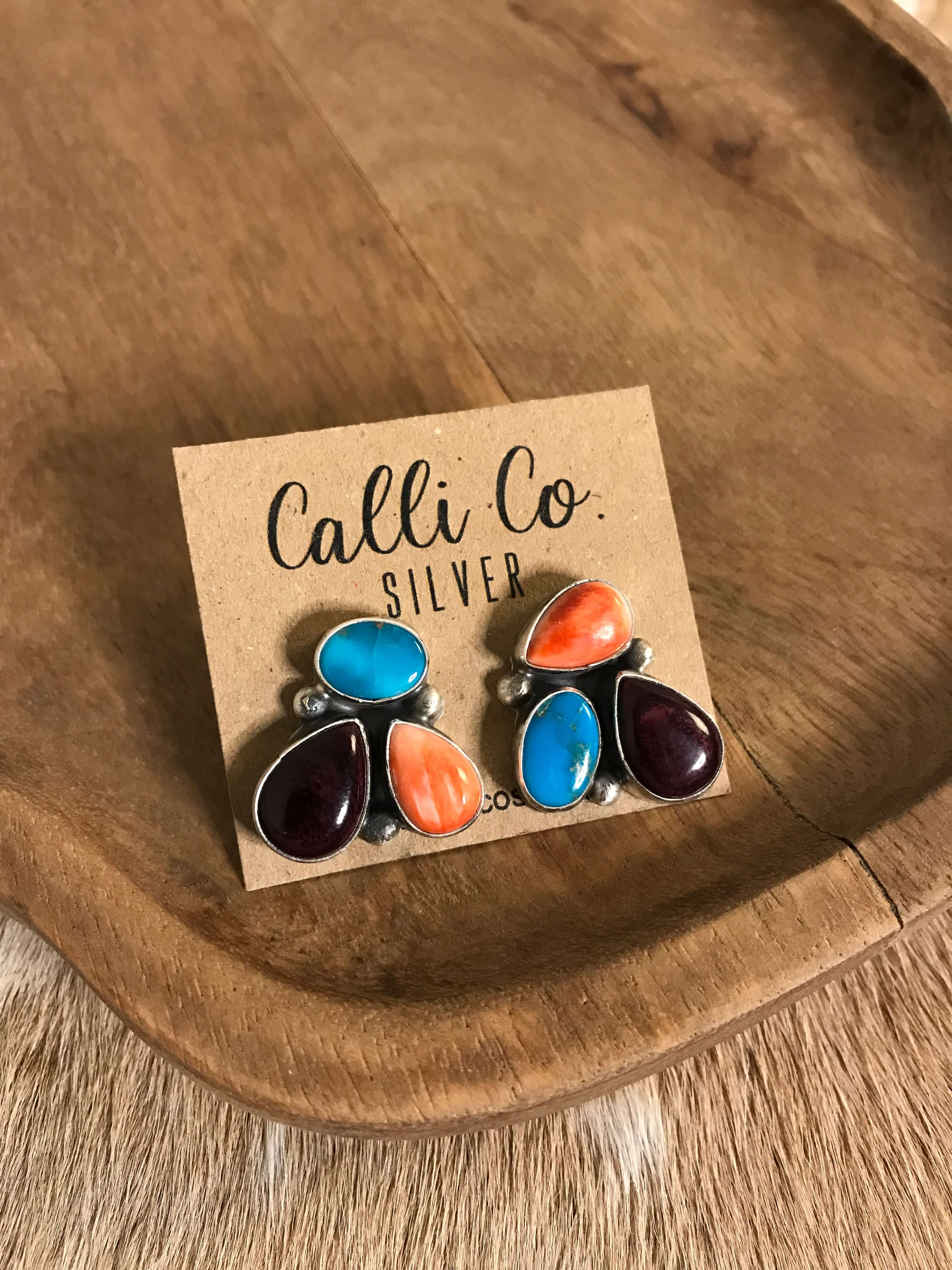 The Tempe Turquoise Cluster Earrings, 7-Earrings-Calli Co., Turquoise and Silver Jewelry, Native American Handmade, Zuni Tribe, Navajo Tribe, Brock Texas