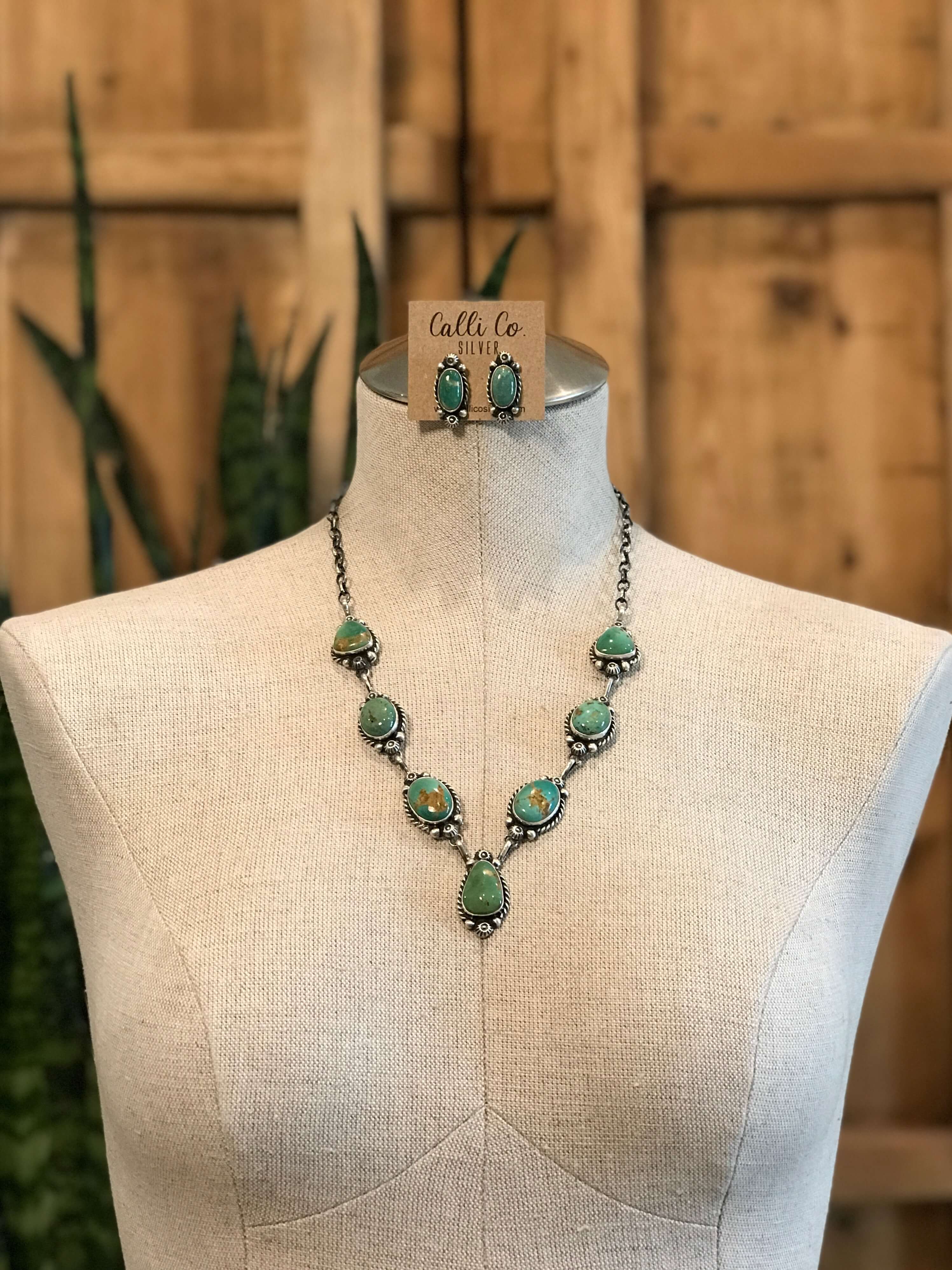 The Isla Turquoise Statement Necklace Set-Necklaces-Calli Co., Turquoise and Silver Jewelry, Native American Handmade, Zuni Tribe, Navajo Tribe, Brock Texas