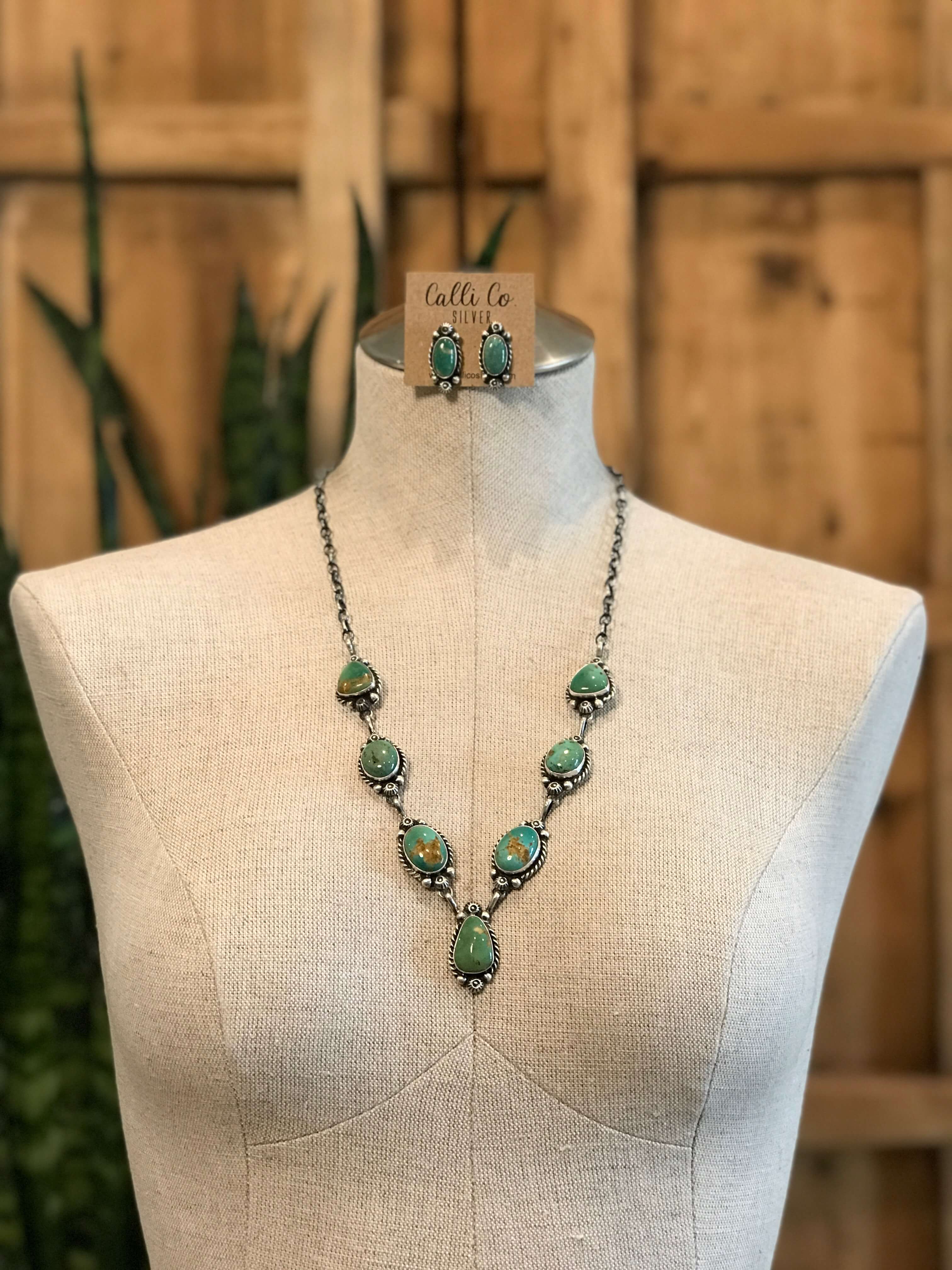 The Isla Turquoise Statement Necklace Set-Necklaces-Calli Co., Turquoise and Silver Jewelry, Native American Handmade, Zuni Tribe, Navajo Tribe, Brock Texas