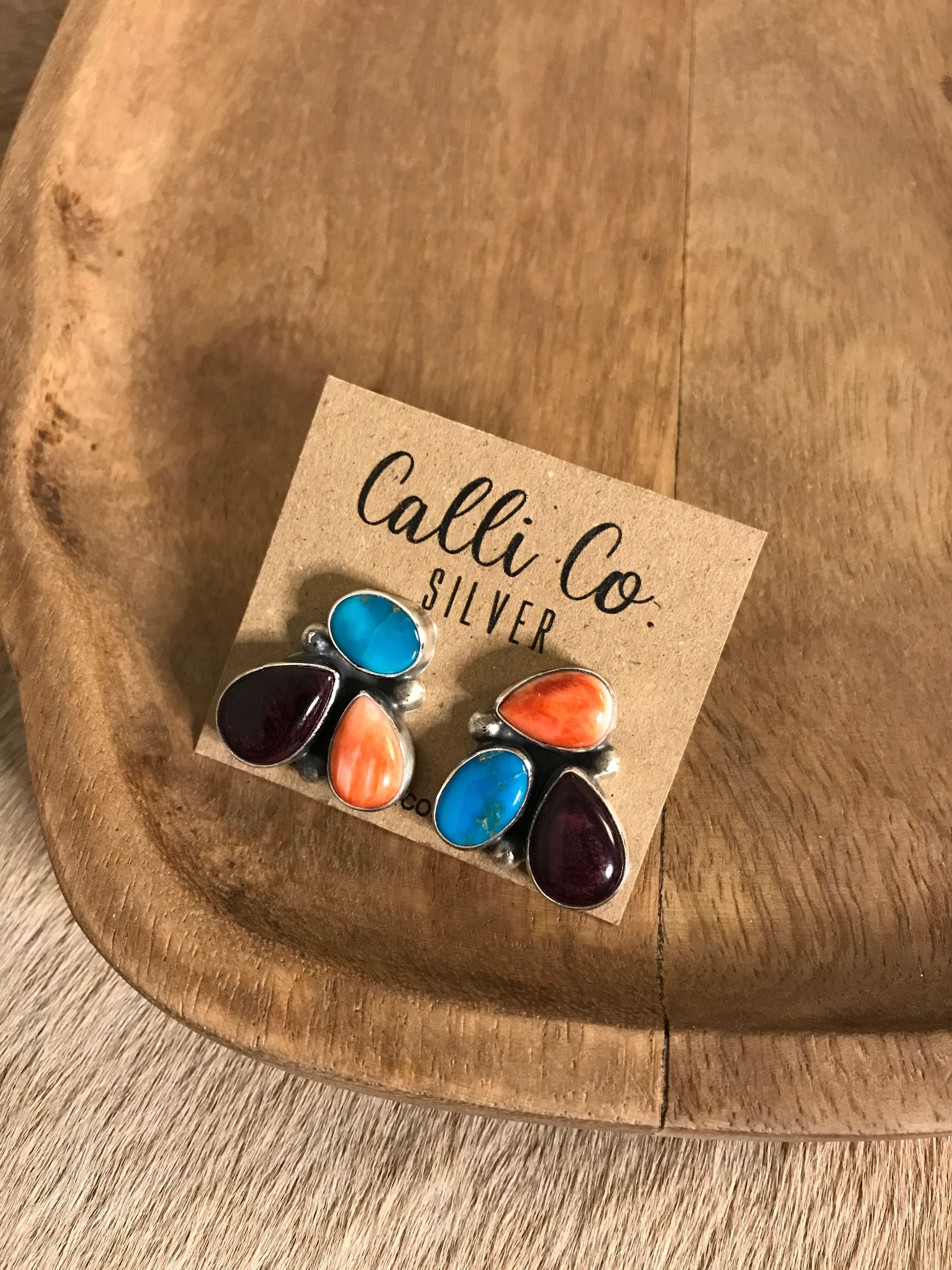 The Tempe Turquoise Cluster Earrings, 7-Earrings-Calli Co., Turquoise and Silver Jewelry, Native American Handmade, Zuni Tribe, Navajo Tribe, Brock Texas