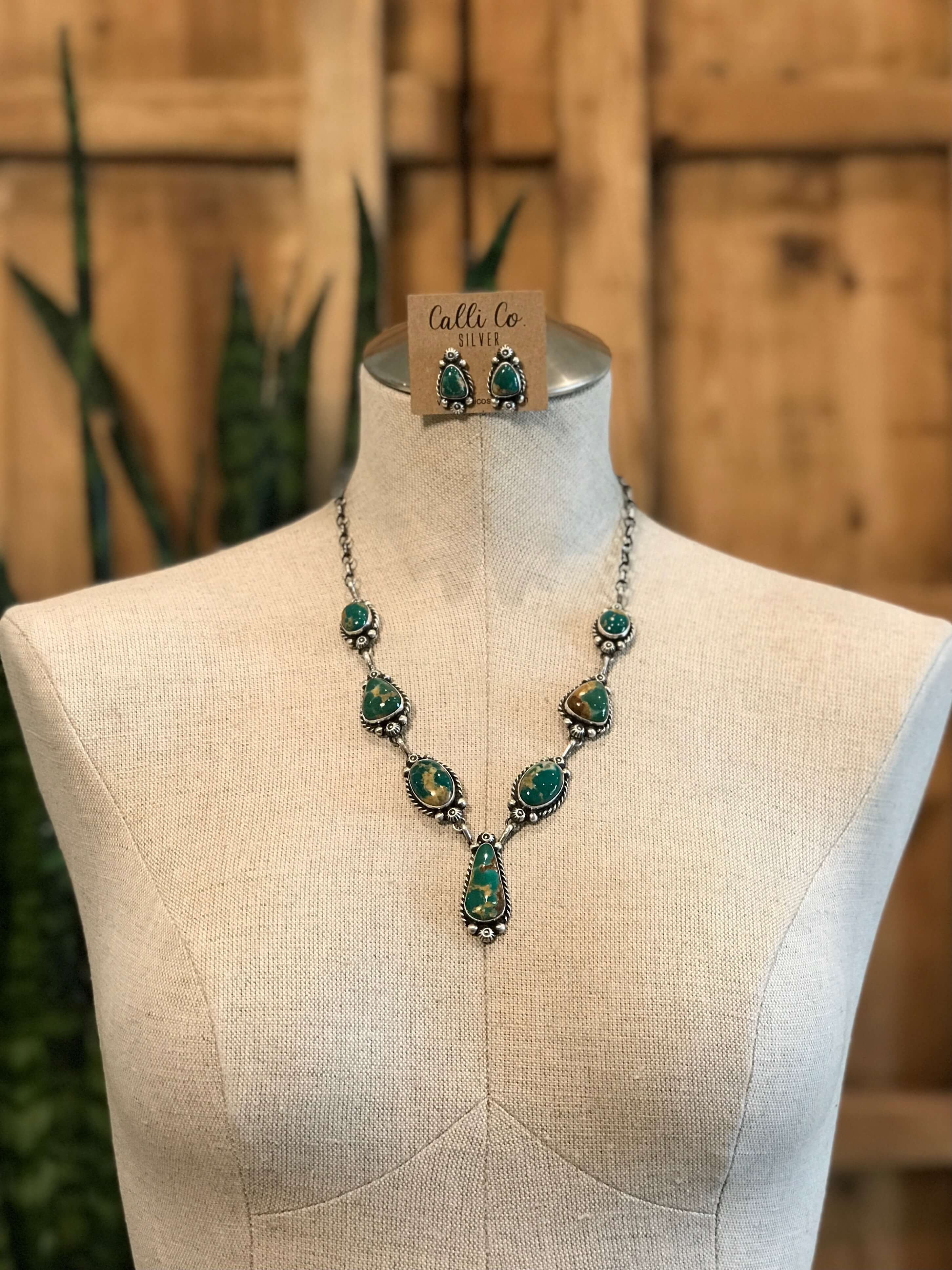 The Quade Turquoise Statement Necklace Set-Necklaces-Calli Co., Turquoise and Silver Jewelry, Native American Handmade, Zuni Tribe, Navajo Tribe, Brock Texas