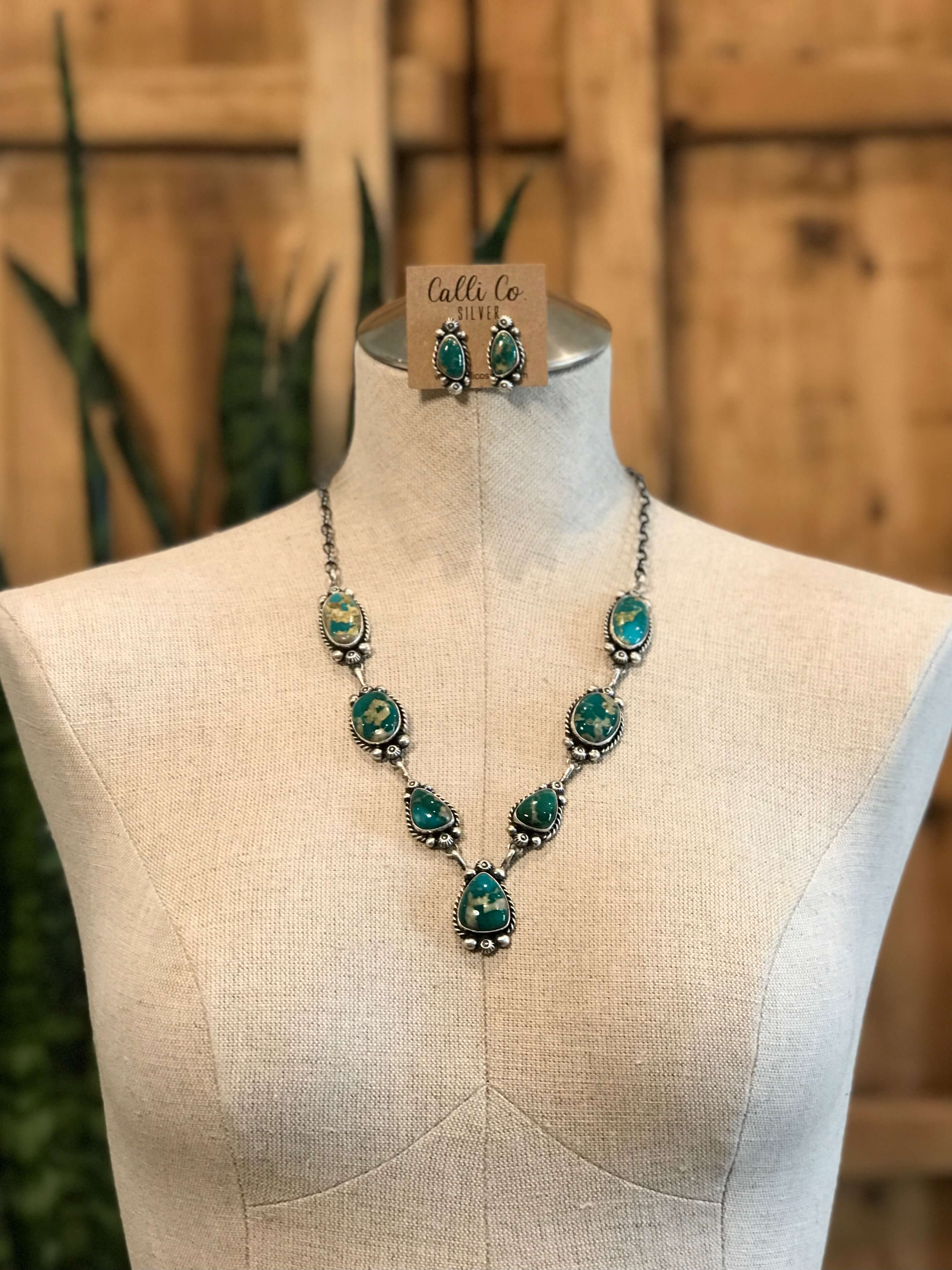 The Talula Turquoise Statement Necklace Set-Necklaces-Calli Co., Turquoise and Silver Jewelry, Native American Handmade, Zuni Tribe, Navajo Tribe, Brock Texas