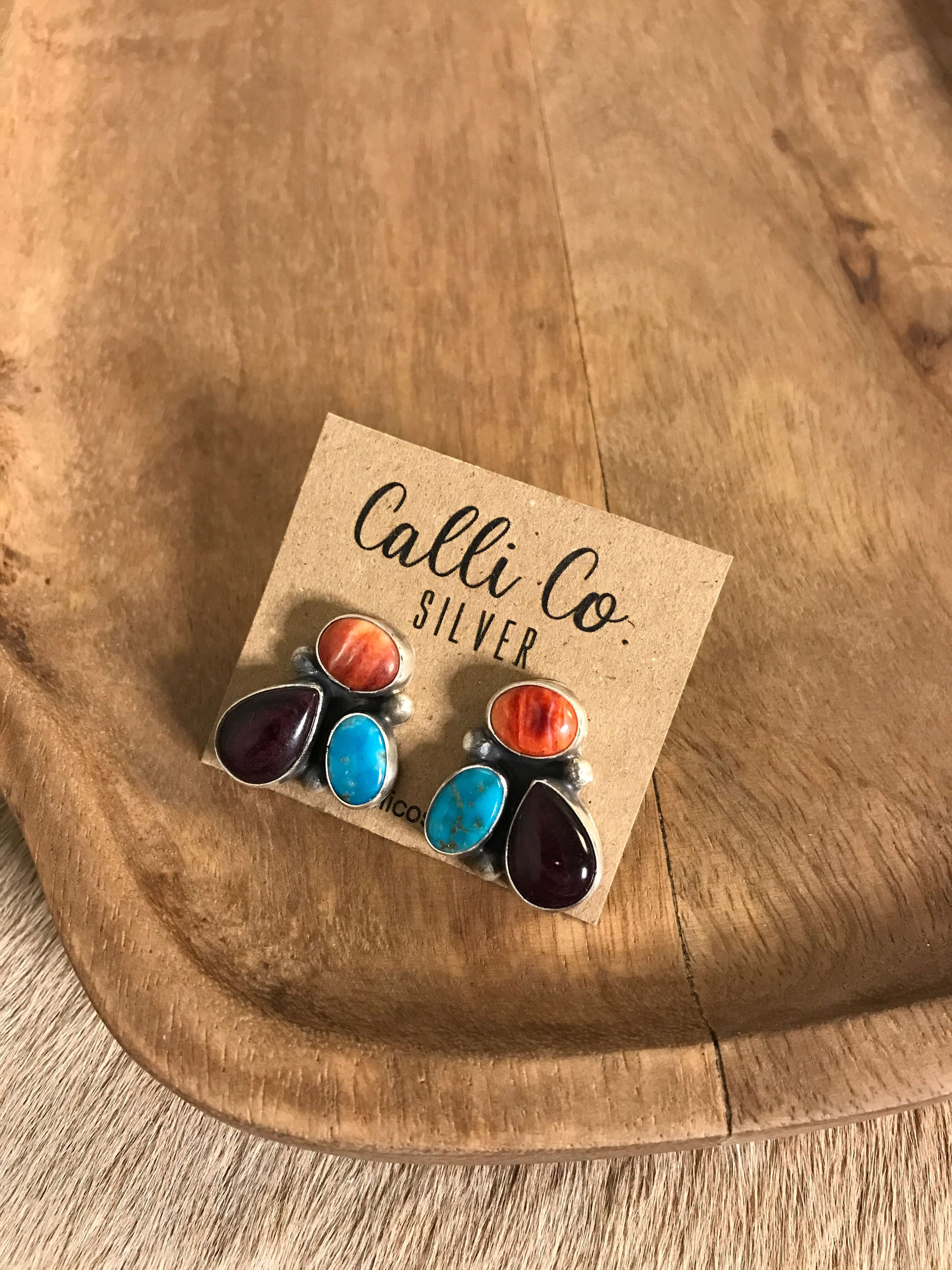 The Tempe Turquoise Cluster Earrings, 4-Earrings-Calli Co., Turquoise and Silver Jewelry, Native American Handmade, Zuni Tribe, Navajo Tribe, Brock Texas