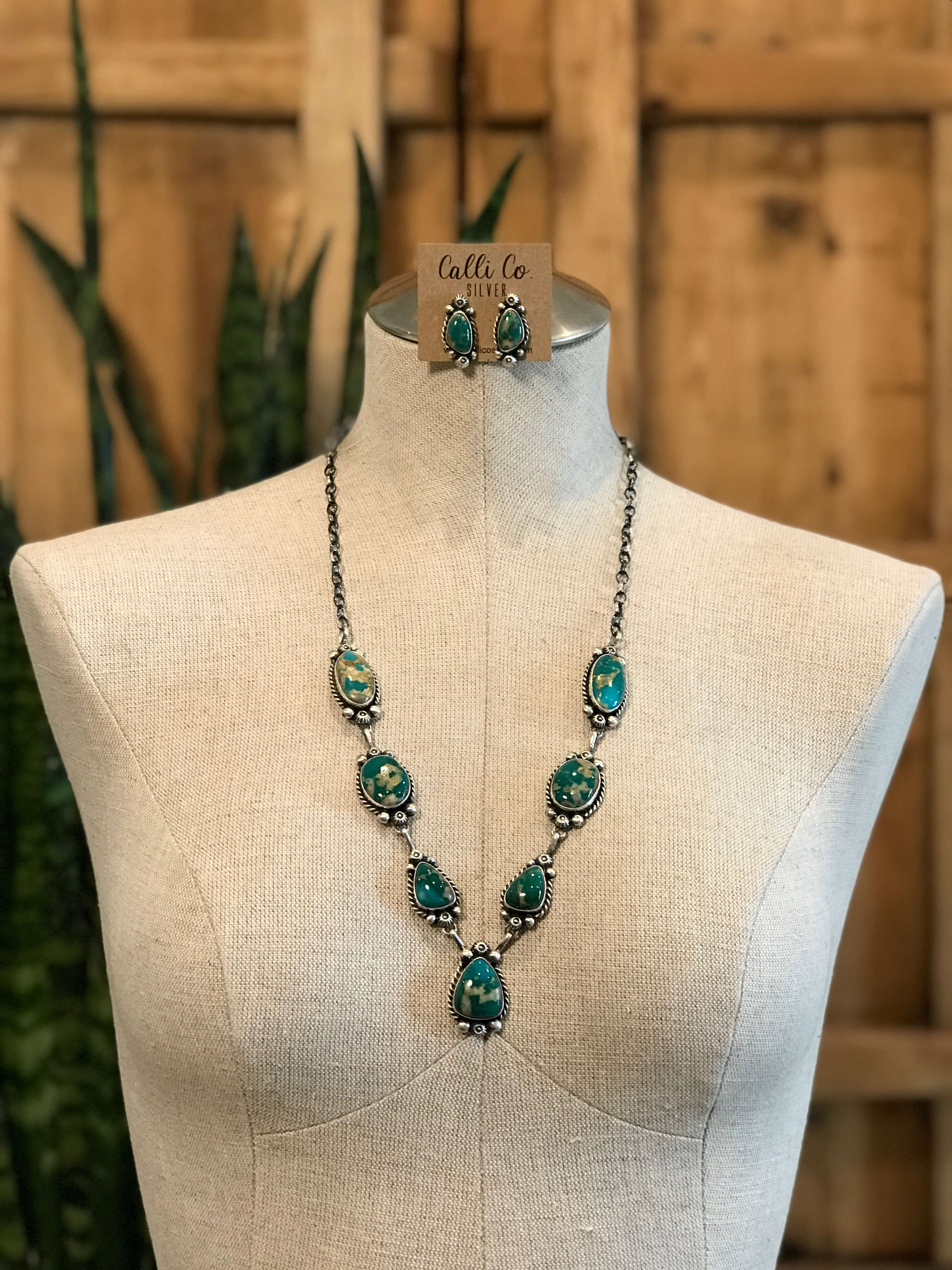 The Talula Turquoise Statement Necklace Set-Necklaces-Calli Co., Turquoise and Silver Jewelry, Native American Handmade, Zuni Tribe, Navajo Tribe, Brock Texas
