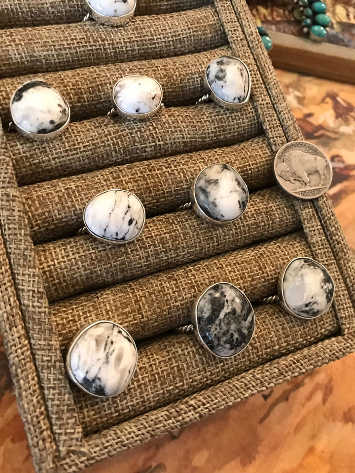 The Yuma Rings in White Buffalo-Rings-Calli Co., Turquoise and Silver Jewelry, Native American Handmade, Zuni Tribe, Navajo Tribe, Brock Texas