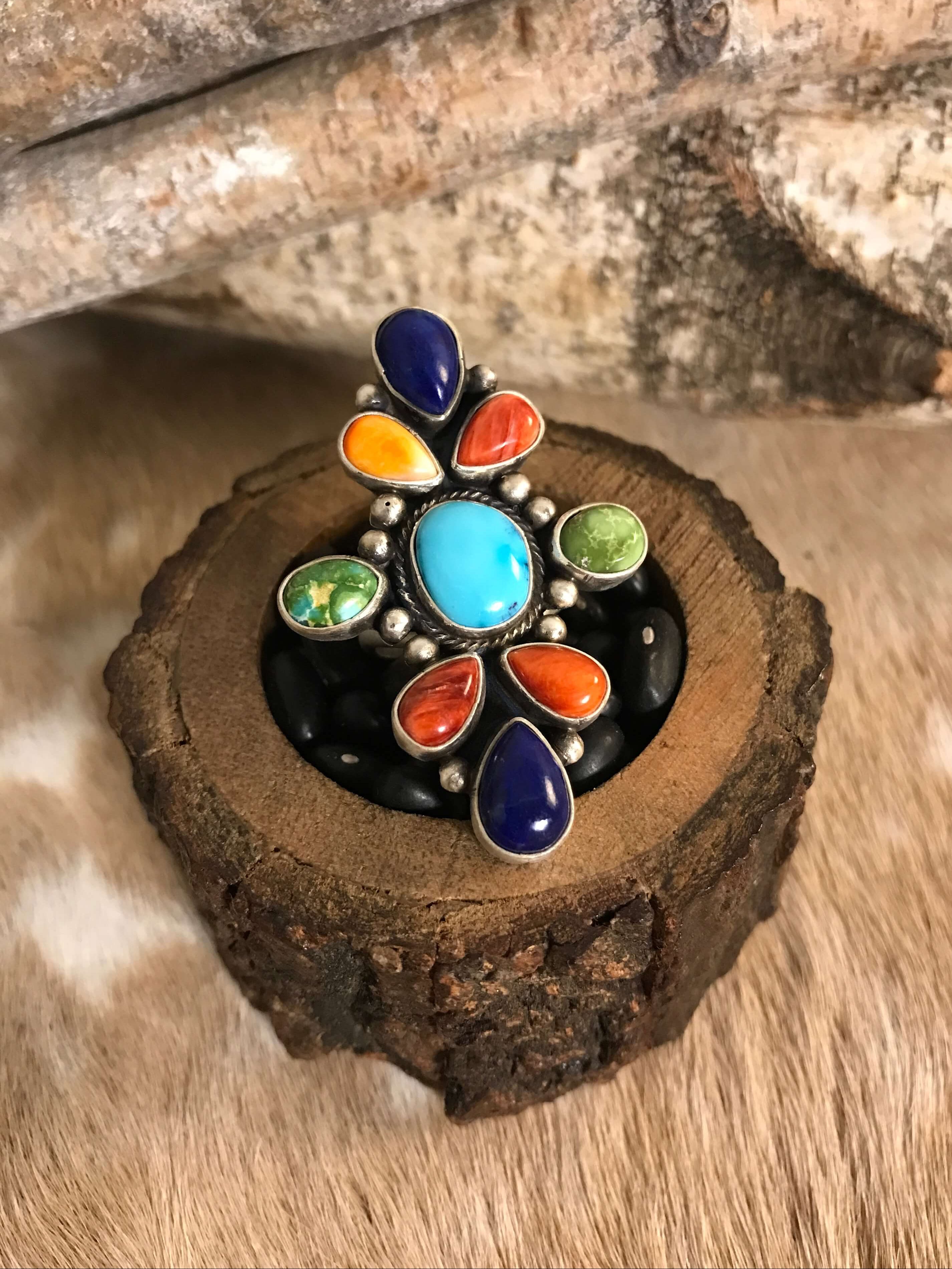 The Tolley Ring, Sz. 6.5-Rings-Calli Co., Turquoise and Silver Jewelry, Native American Handmade, Zuni Tribe, Navajo Tribe, Brock Texas