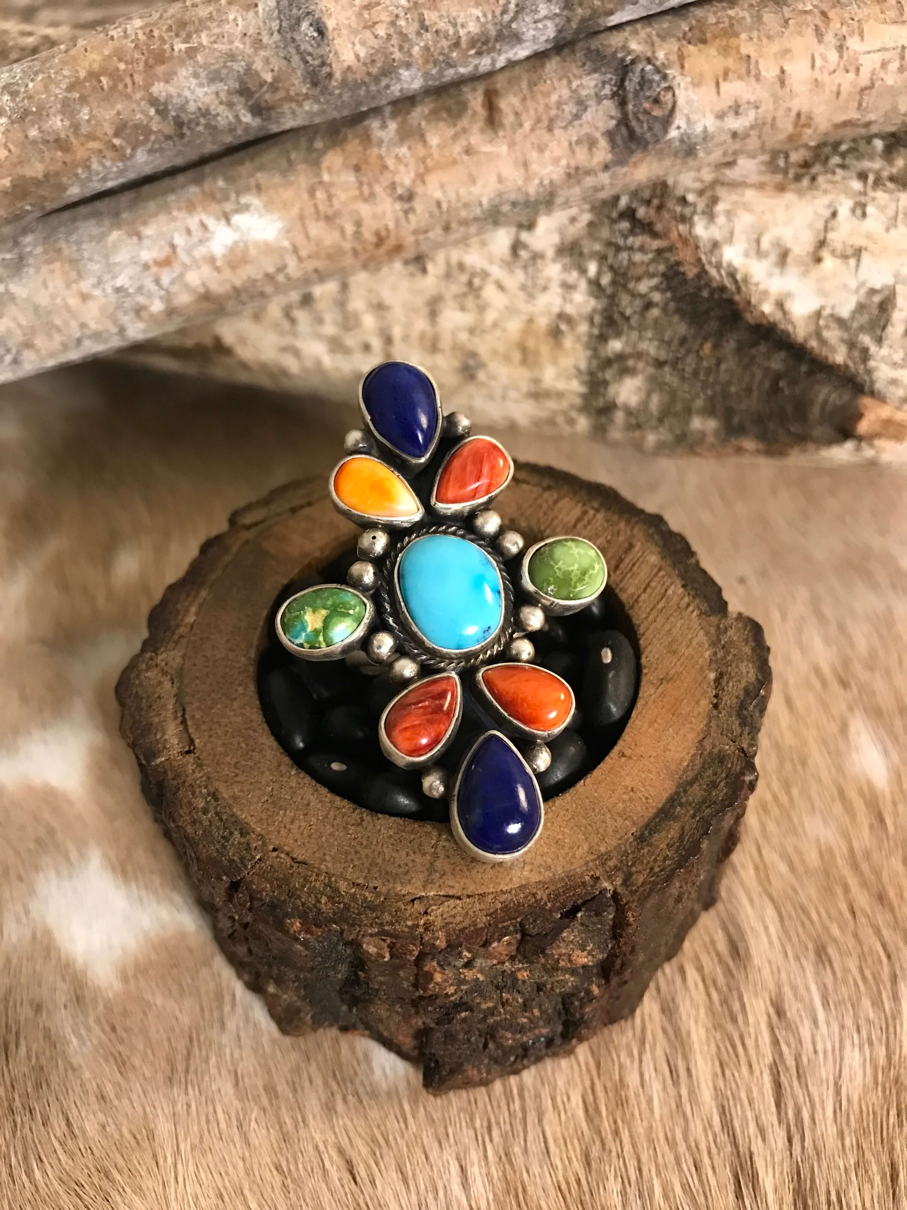 The Tolley Ring, Sz. 6.5-Rings-Calli Co., Turquoise and Silver Jewelry, Native American Handmade, Zuni Tribe, Navajo Tribe, Brock Texas