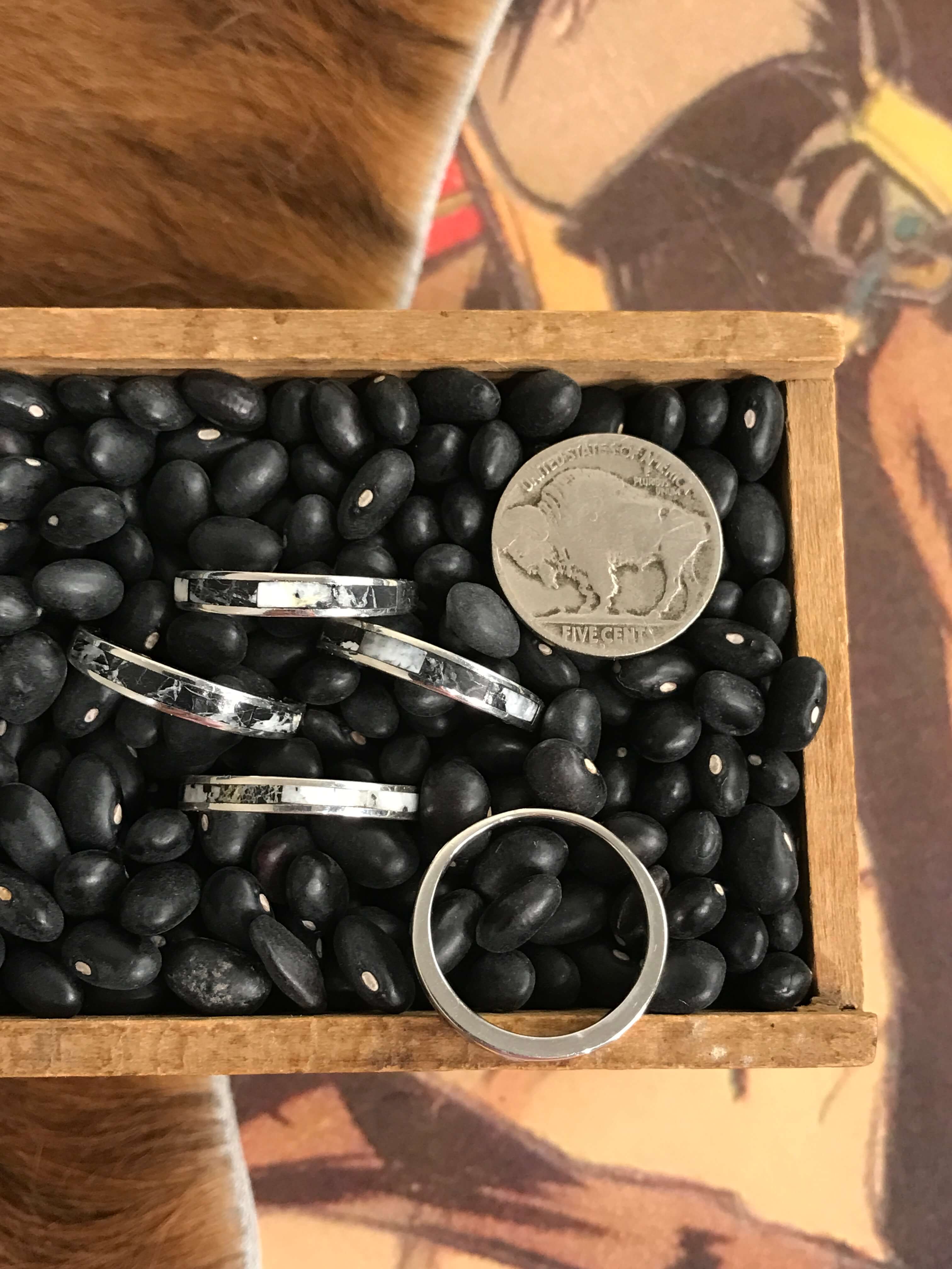 The Inlay Collection Midi White Buffalo Band-Rings-Calli Co., Turquoise and Silver Jewelry, Native American Handmade, Zuni Tribe, Navajo Tribe, Brock Texas