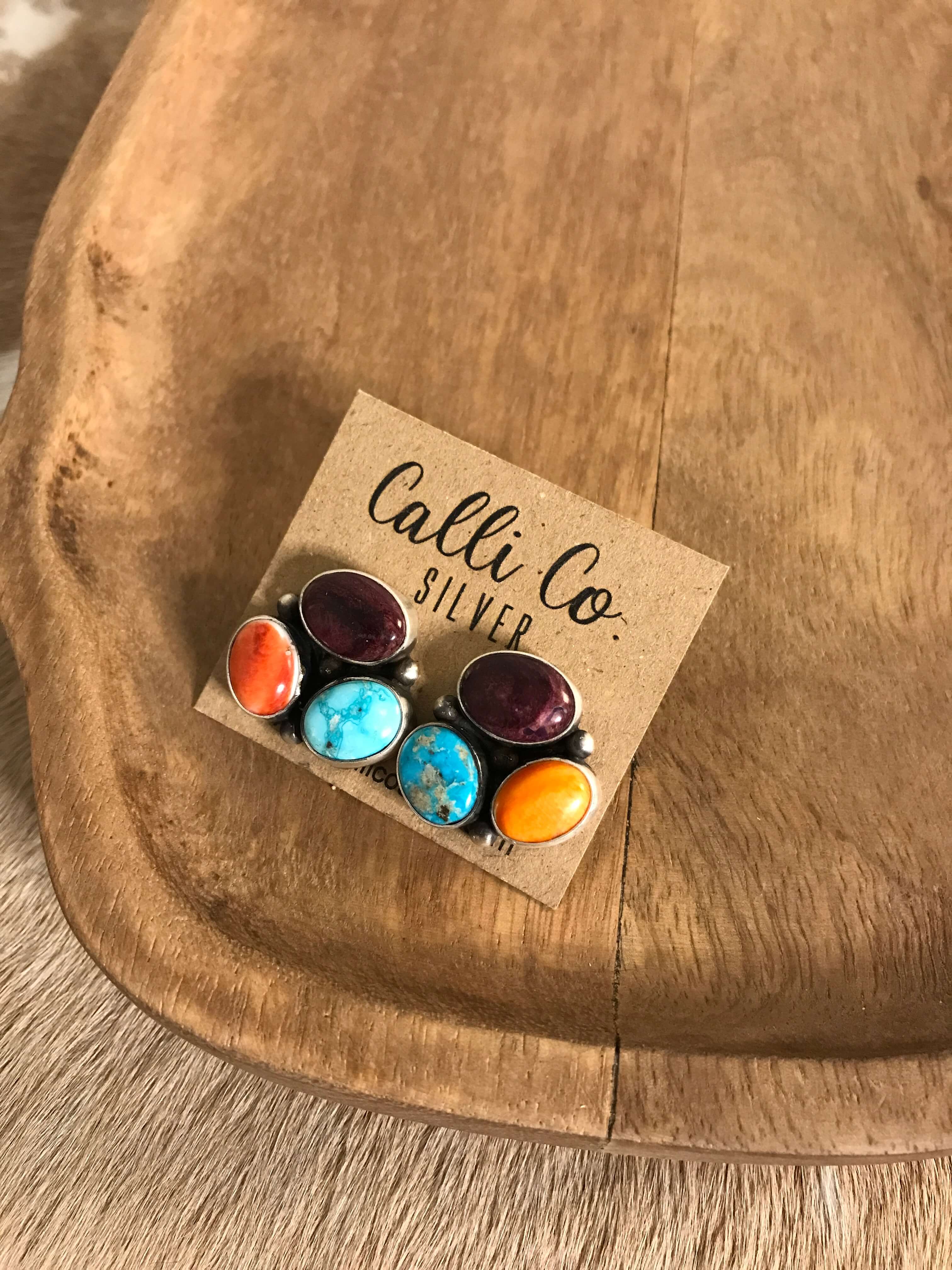 The Tempe Turquoise Cluster Earrings, 15-Earrings-Calli Co., Turquoise and Silver Jewelry, Native American Handmade, Zuni Tribe, Navajo Tribe, Brock Texas