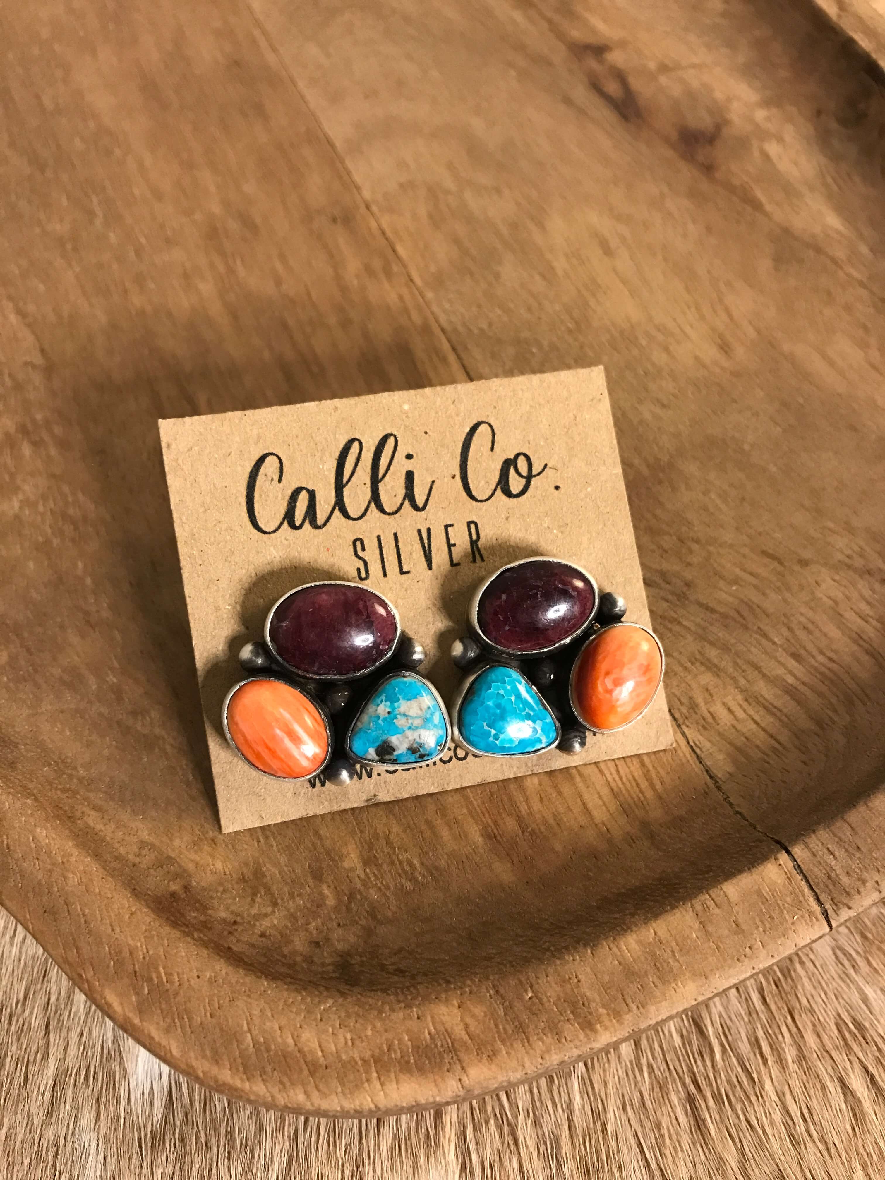 The Tempe Turquoise Cluster Earrings, 17-Earrings-Calli Co., Turquoise and Silver Jewelry, Native American Handmade, Zuni Tribe, Navajo Tribe, Brock Texas